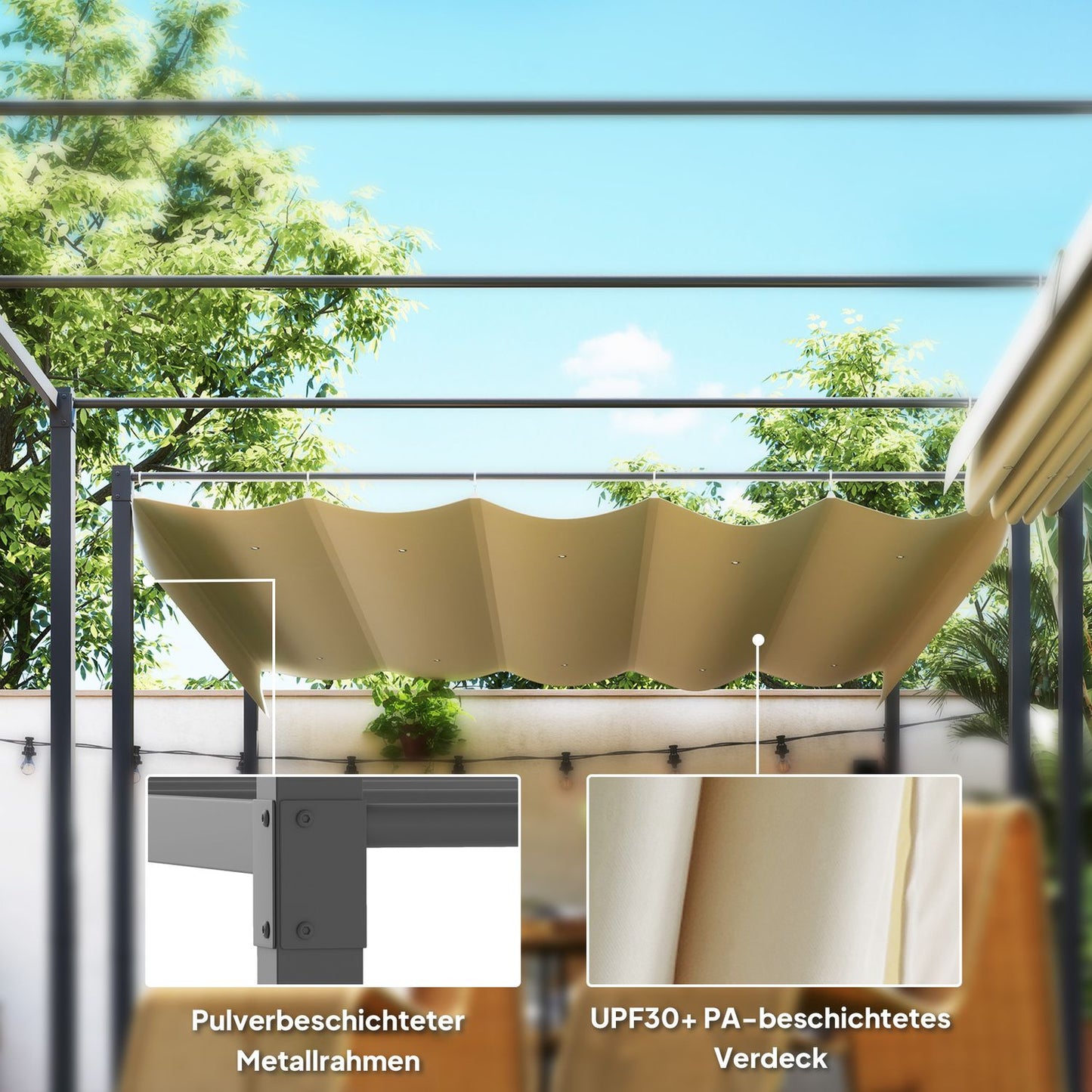 Adjustable metal Pergola Pavilion 3x3m, Beige, UV protection