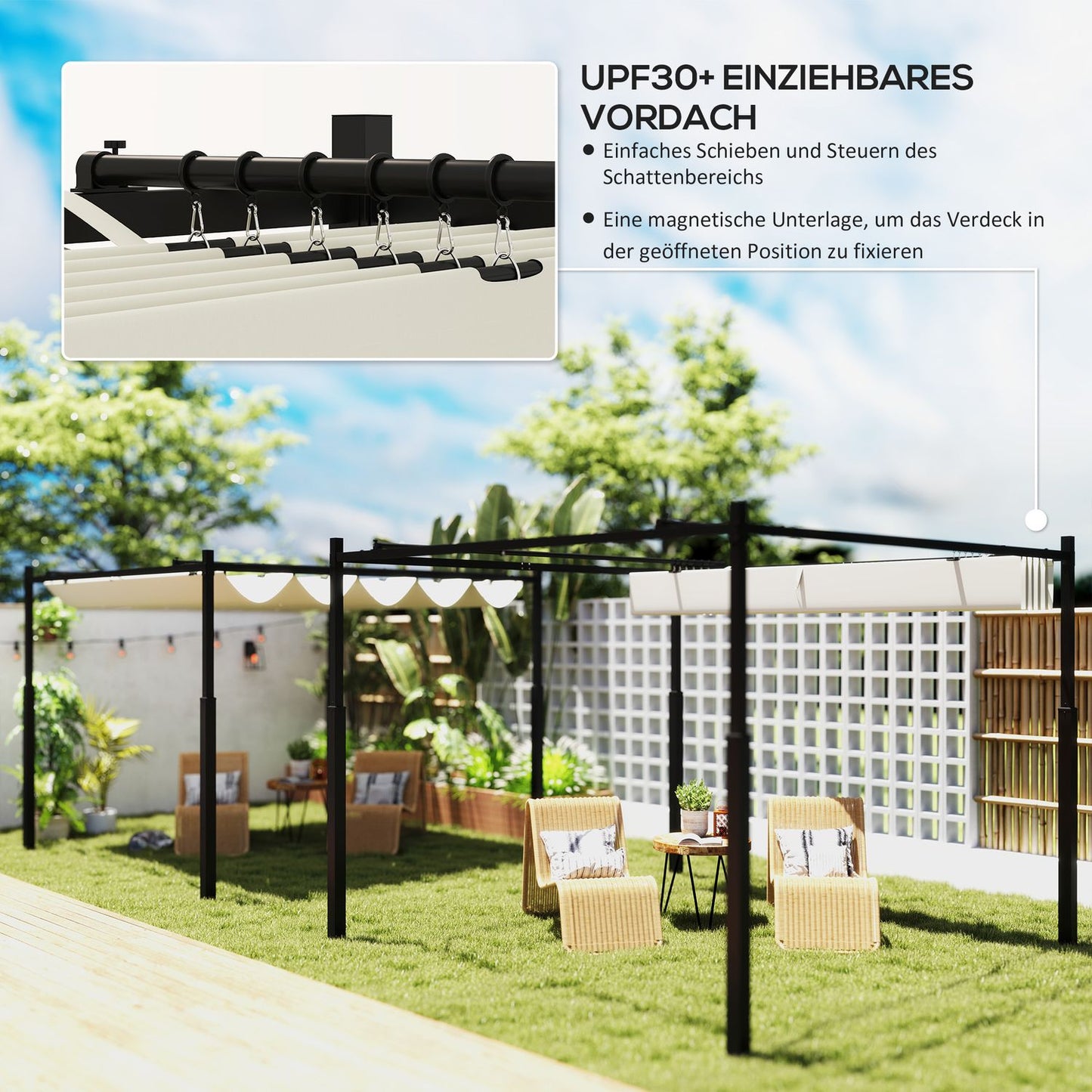 Pergola 3x3m Detached metal patio, UV 30+ Creamy white