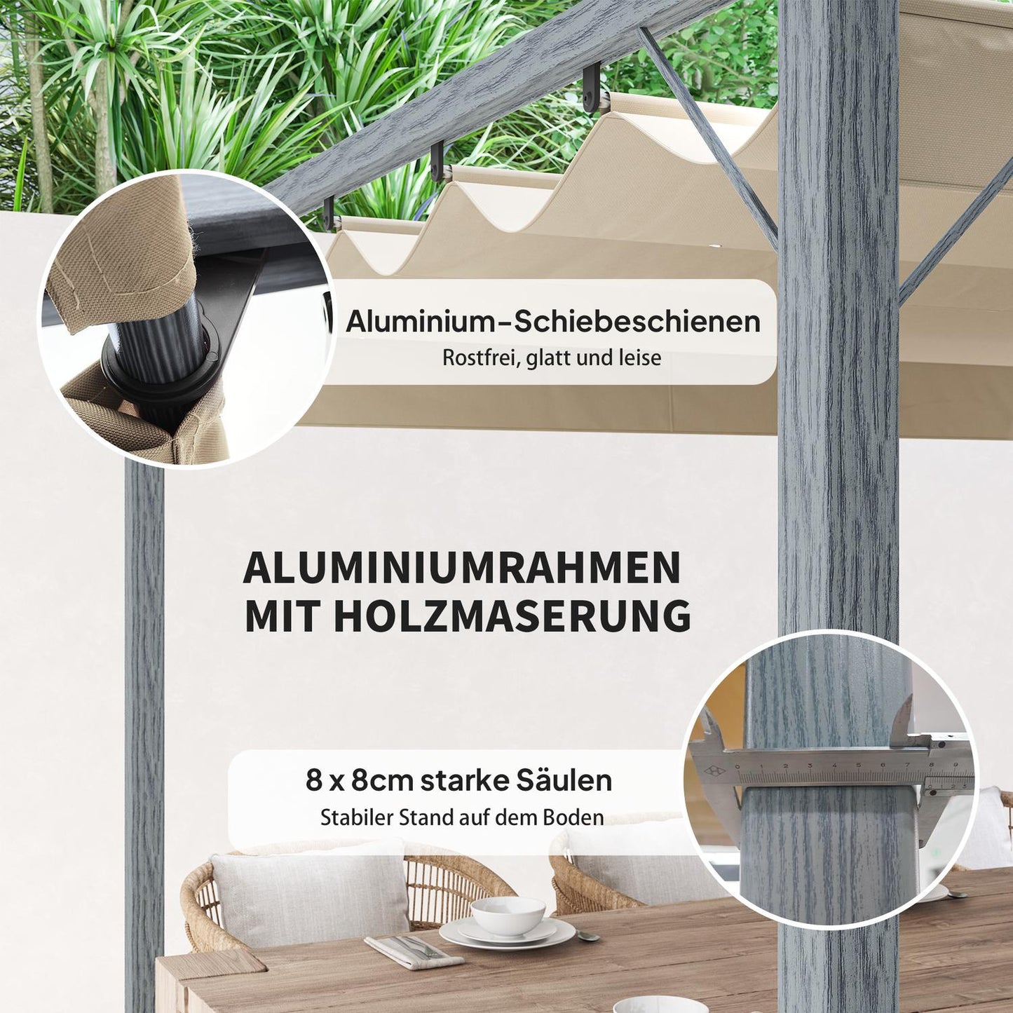 Aluminum Pergola 3x3m with adjustable roof, UV protection