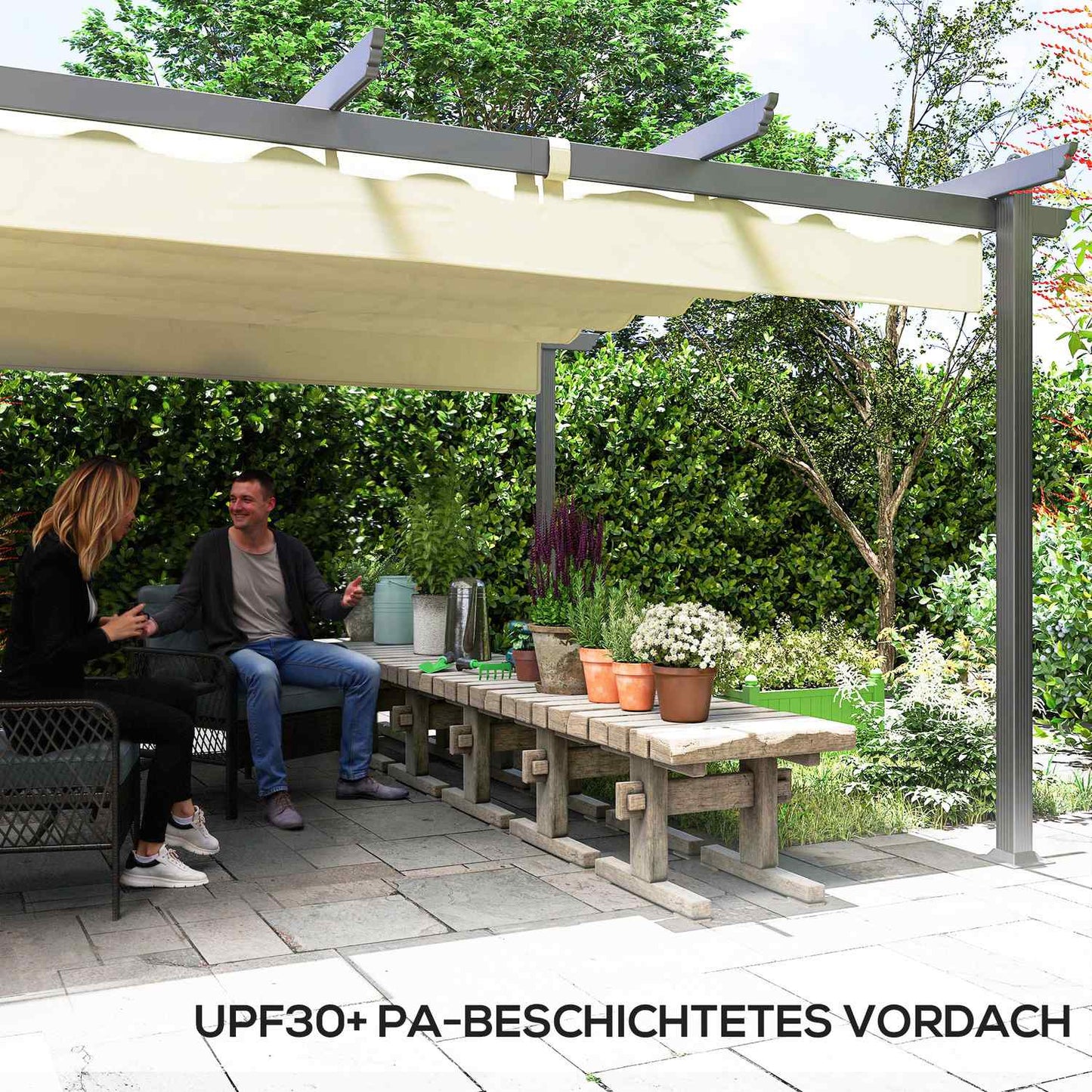 Aluminum garden pergola, adjustable roof, 4x4m Beige
