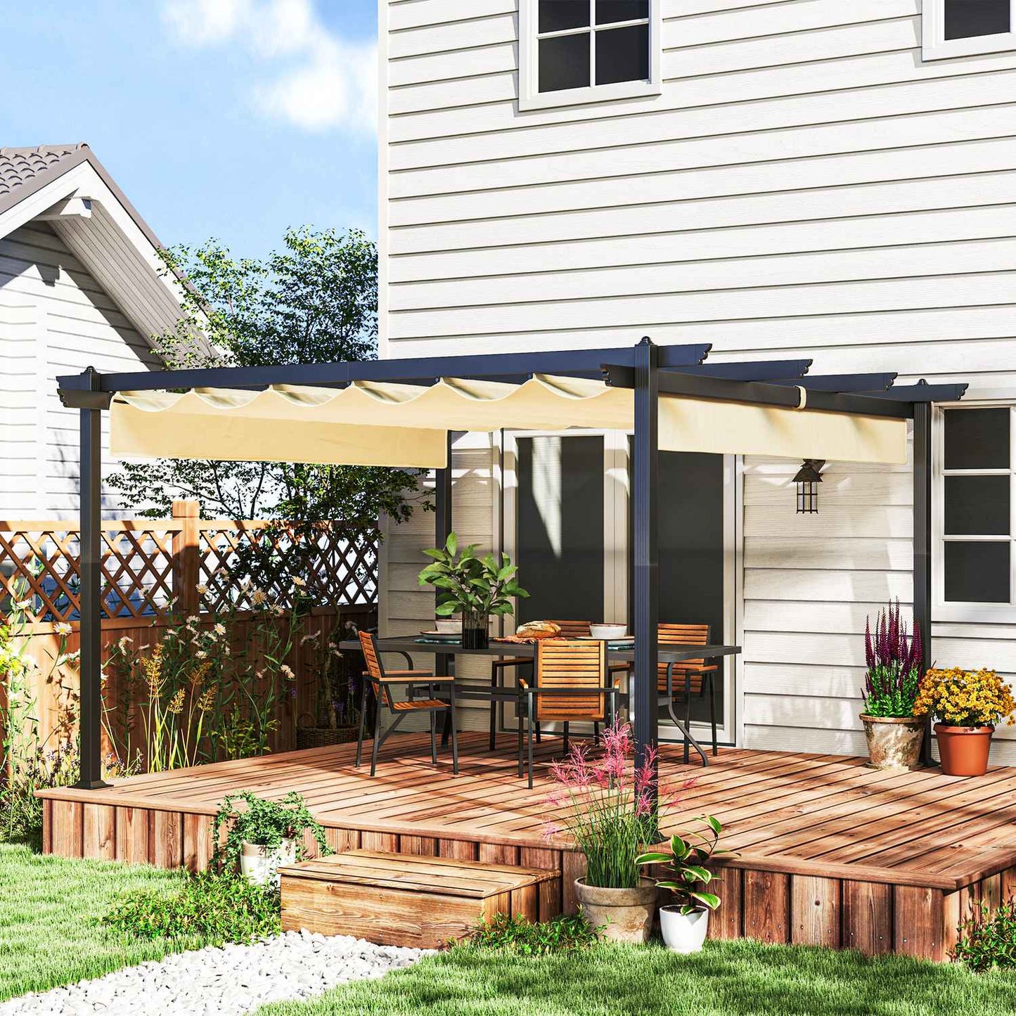 Aluminum garden pergola, adjustable roof, 4x4m Beige