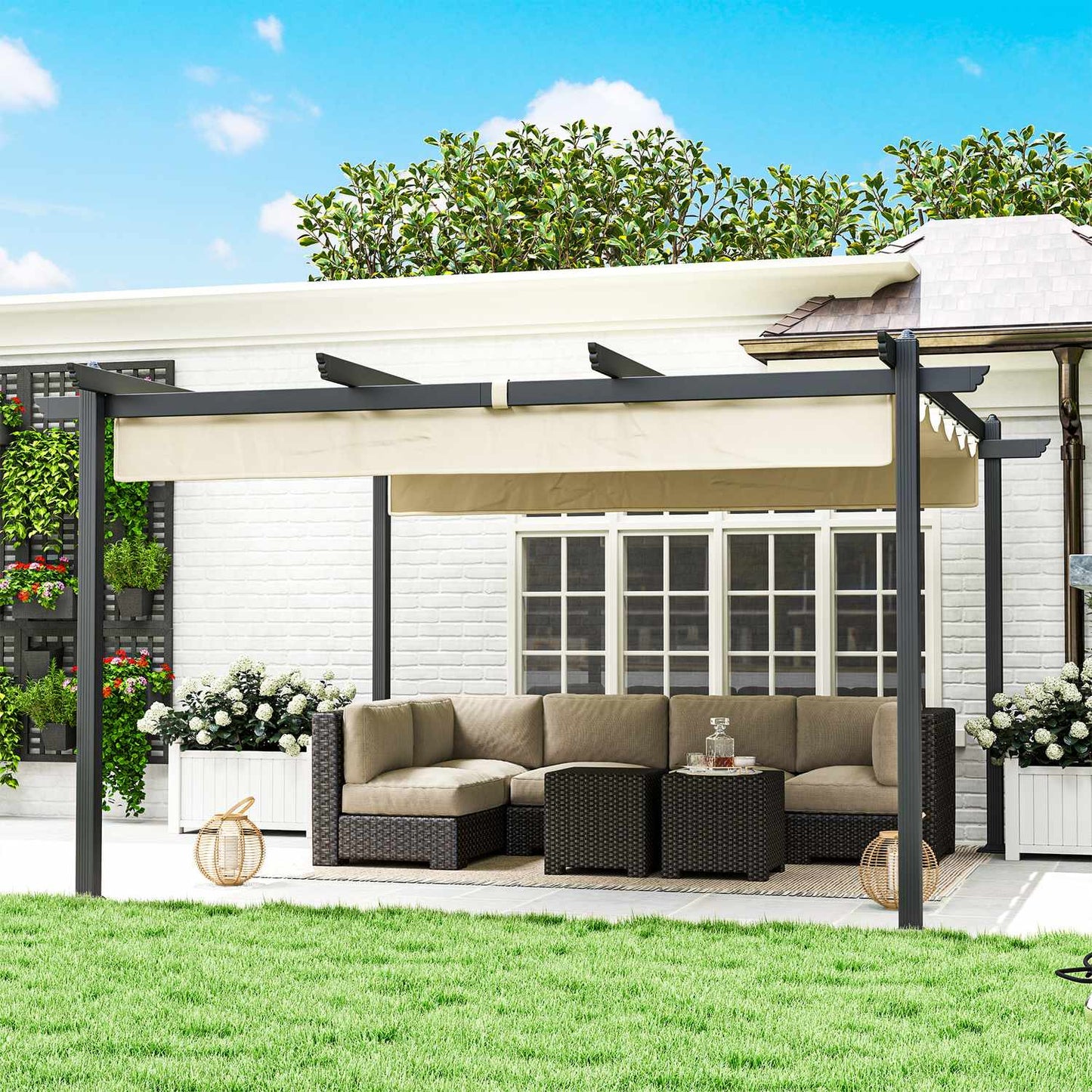 Aluminum garden pergola, adjustable roof, 4x4m Beige