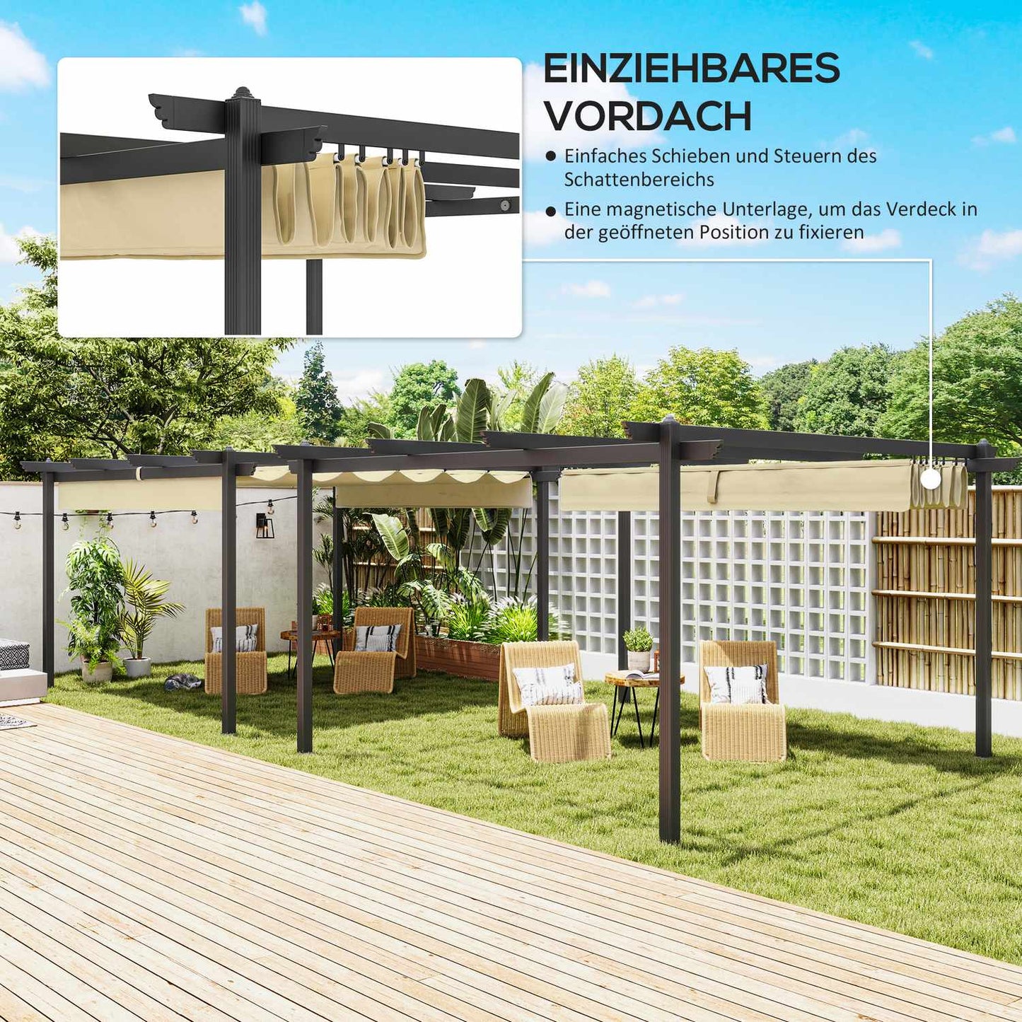 Aluminum garden pergola, adjustable roof, 4x4m Beige