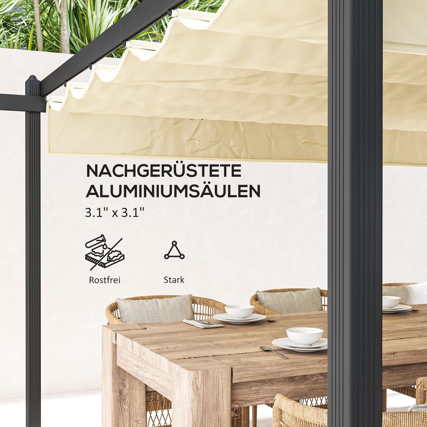 Aluminum garden pergola, adjustable roof, 4x4m Beige