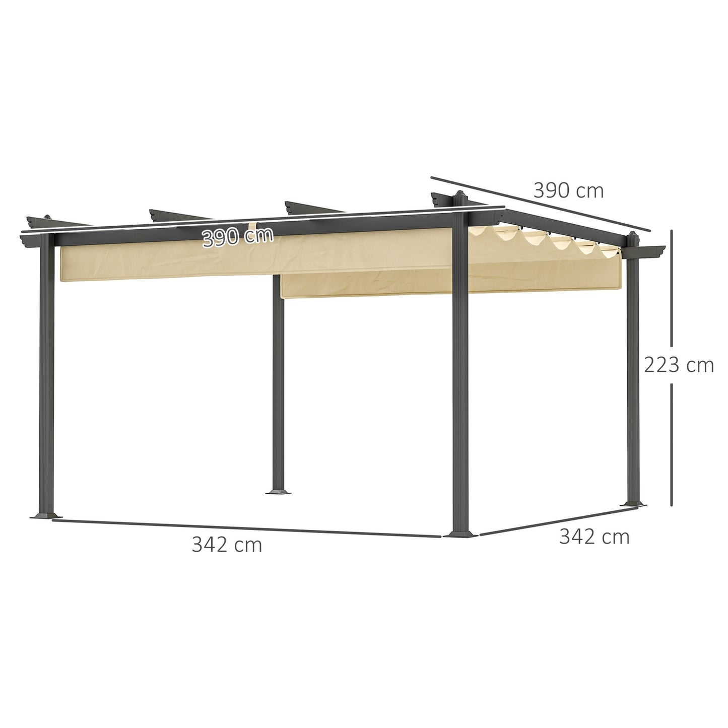 Aluminum garden pergola, adjustable roof, 4x4m Beige