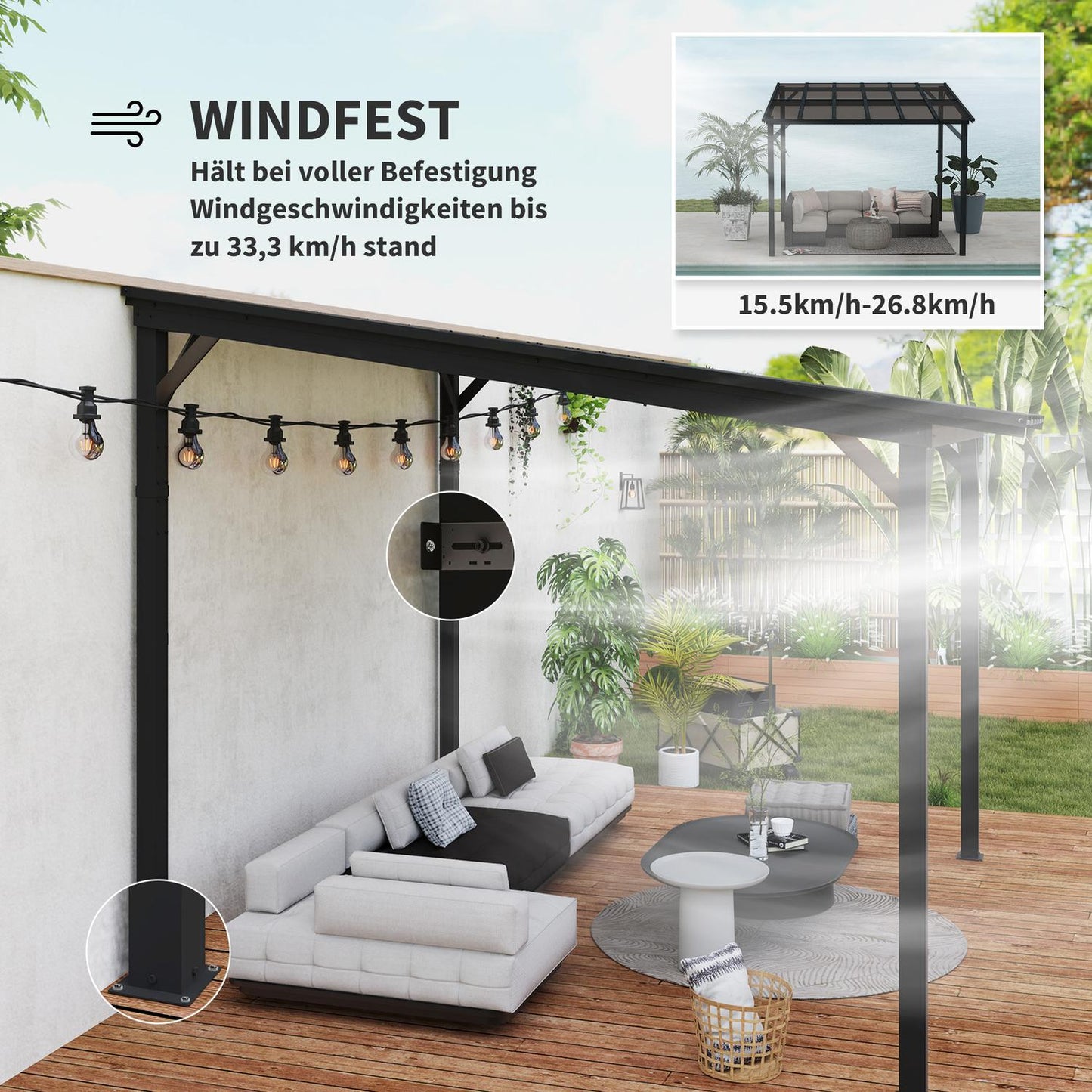 Metal Pergola Pavilion 3x3m, Waterproof UV50+ Dark Grey