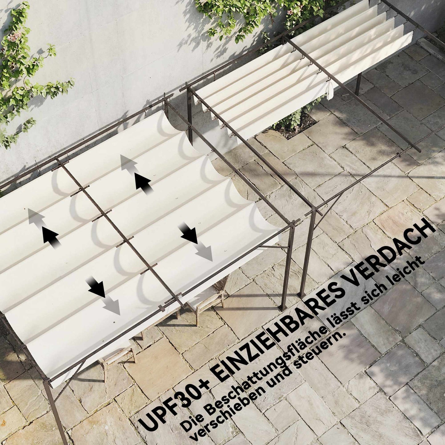 Pergola with Adjustable Roof, 4x3m, Wall-Mounted, UV30+ Protection