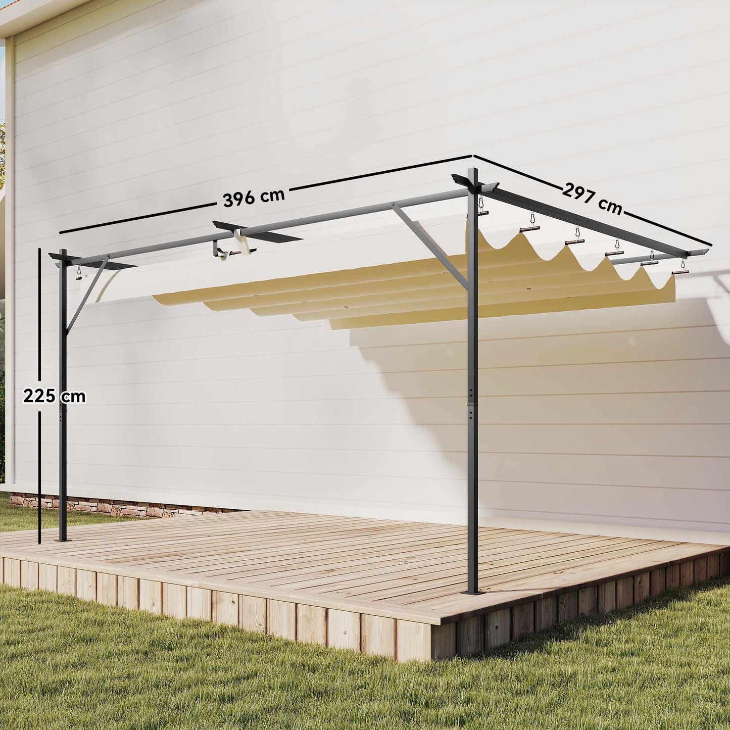 Pergola with Adjustable Roof, 4x3m, Wall-Mounted, UV30+ Protection
