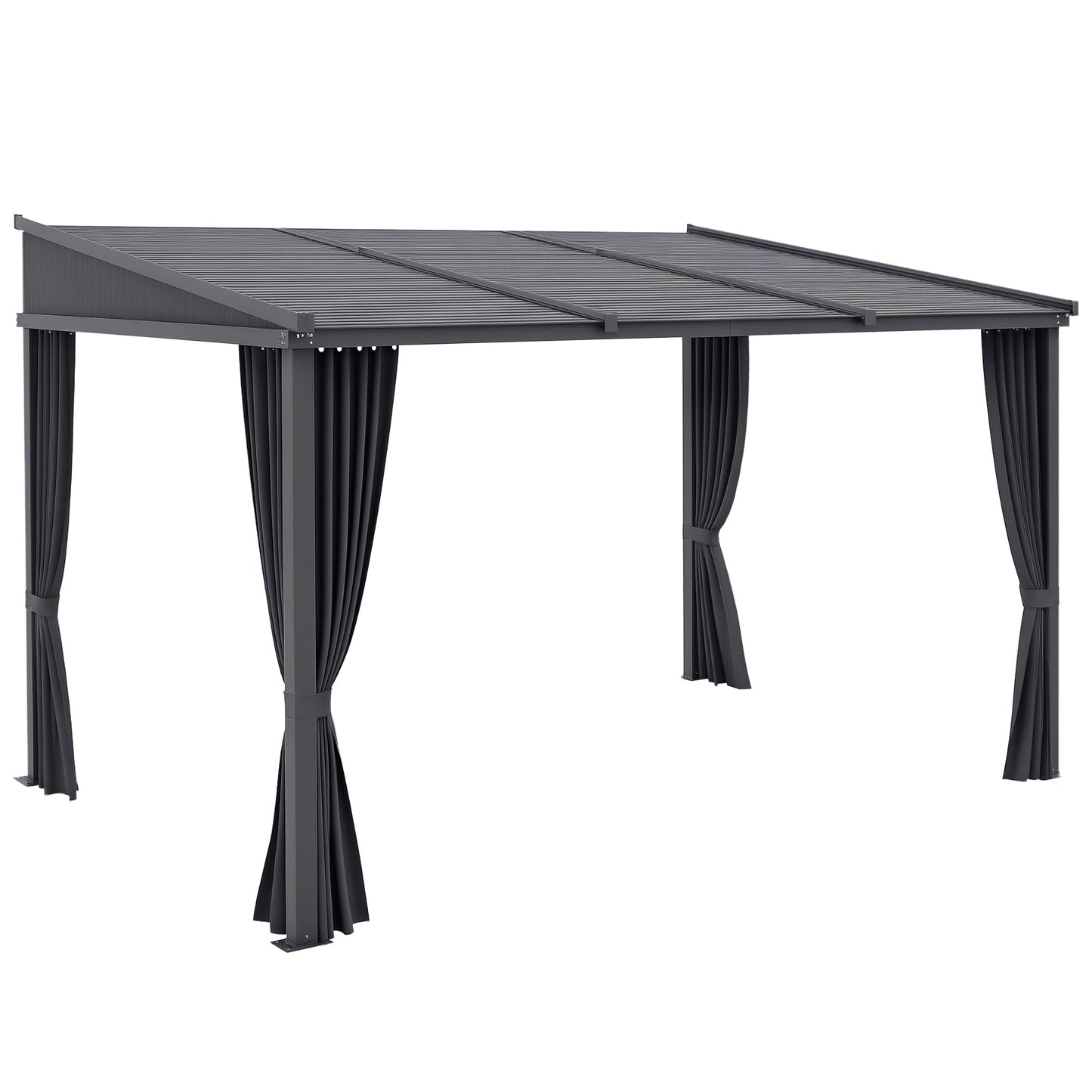 Pergola with Sliding Roof & Curtains, Dark Grey, 3.65x2.55m