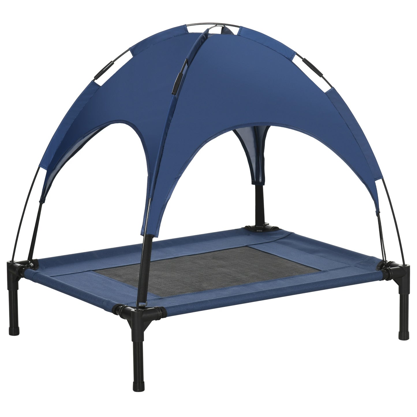 Raised outdoor dog bed with UV roof, Medium, Dark blue