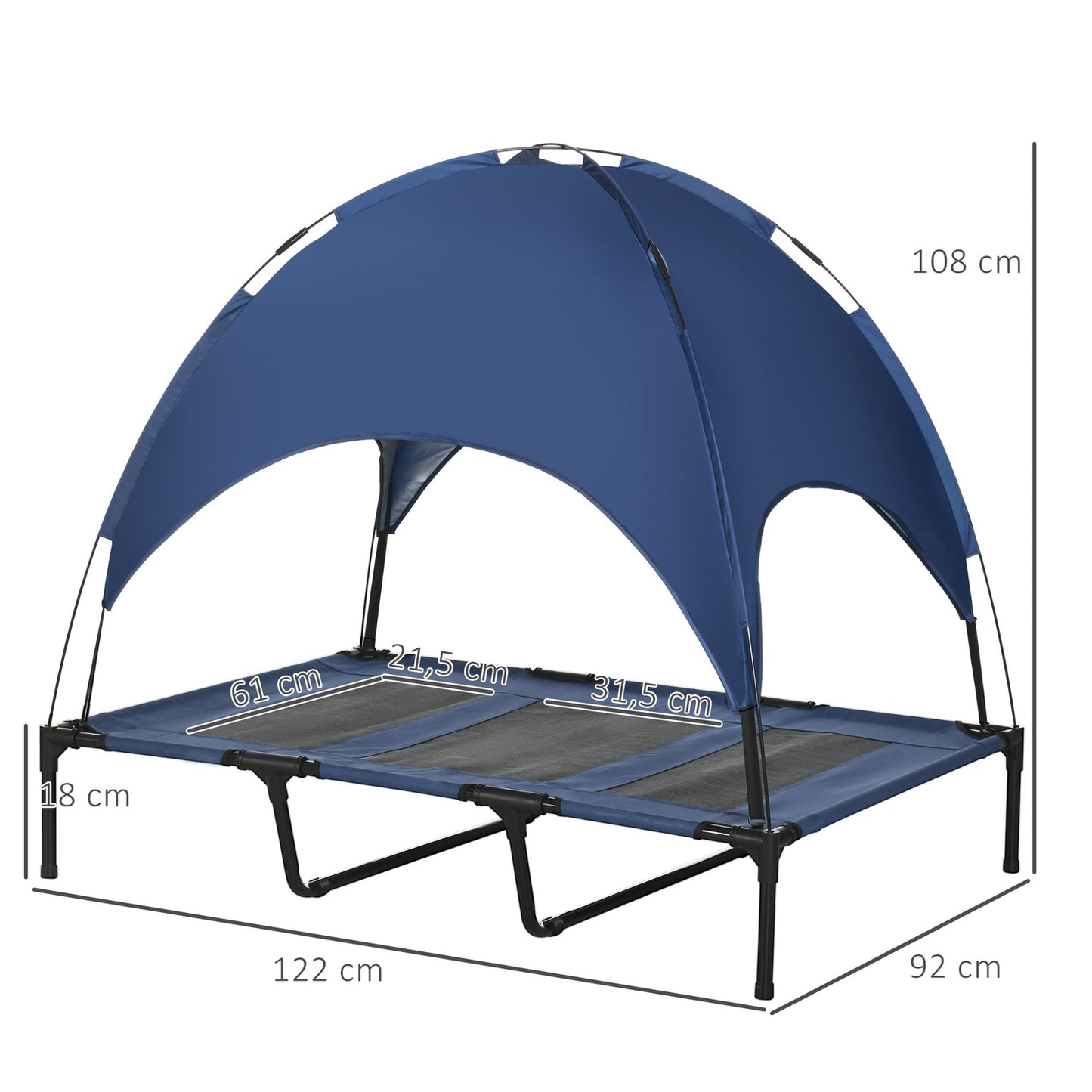 Elevated outdoor dog bed with UV protection