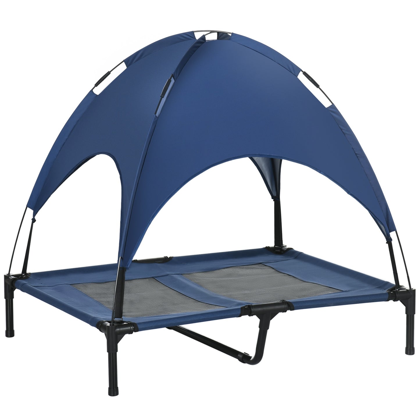 Elevated dog bed with canopy, breathable, medium, blue