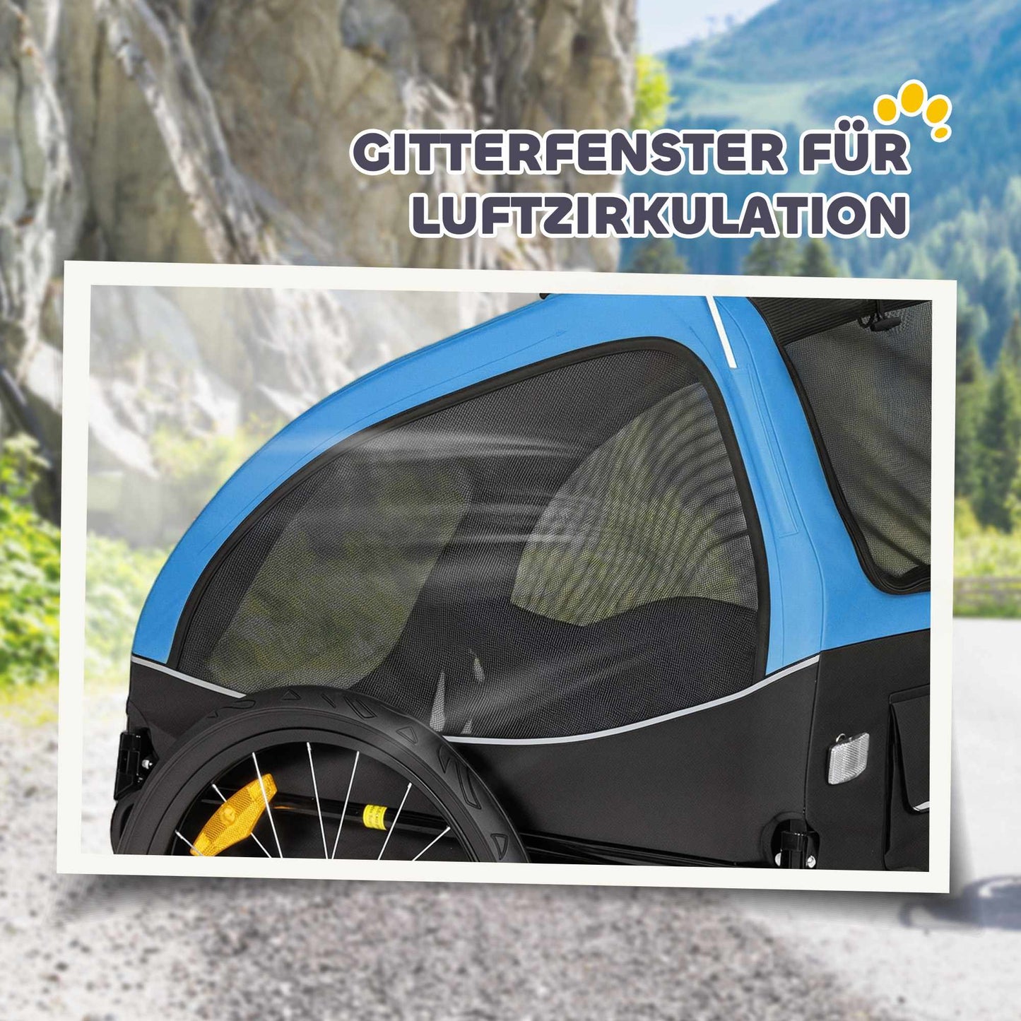 Pet Bike Trailer, 20" Wheels, Mesh Windows, Blue/Black