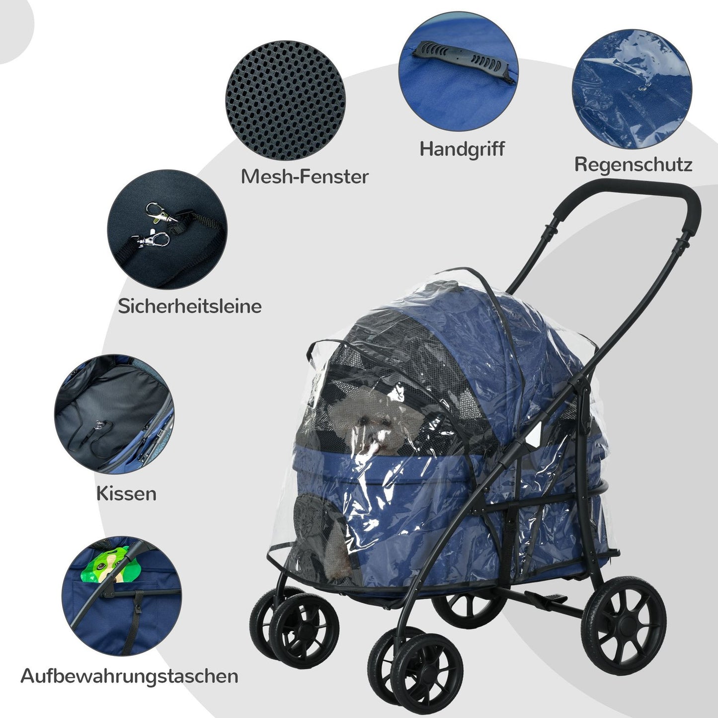 Foldable 2-in-1 pet stroller with rain cover, small dogs/cats