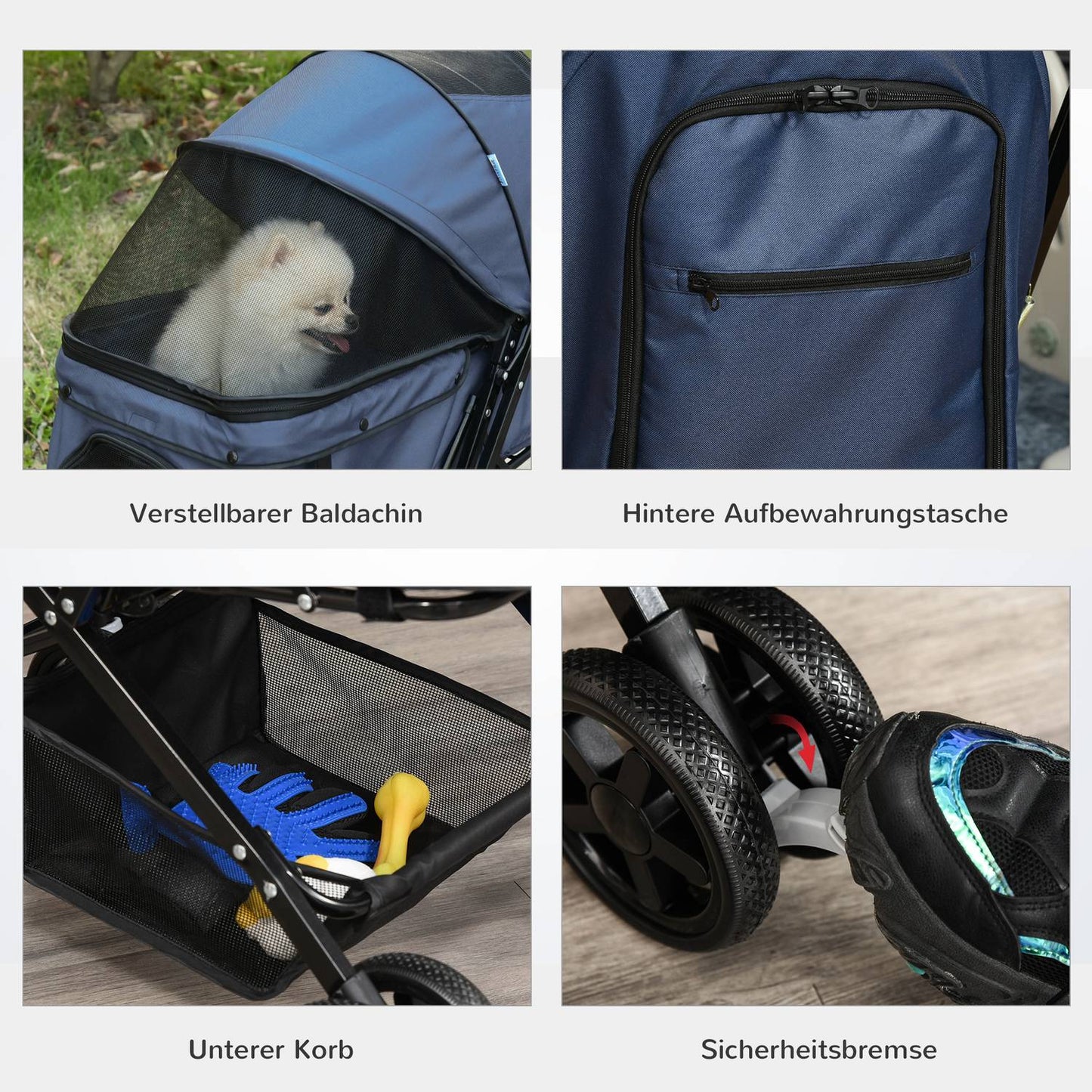 Pet stroller for small dogs & cats, Oxford Blue 76.5x52x95cm