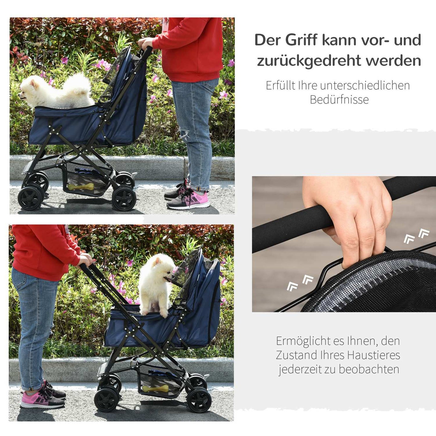 Pet stroller for small dogs & cats, Oxford Blue 76.5x52x95cm