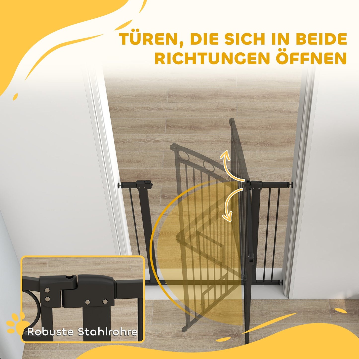 Pet Gate 106 cm, Adjustable Width, Cat Door, Black