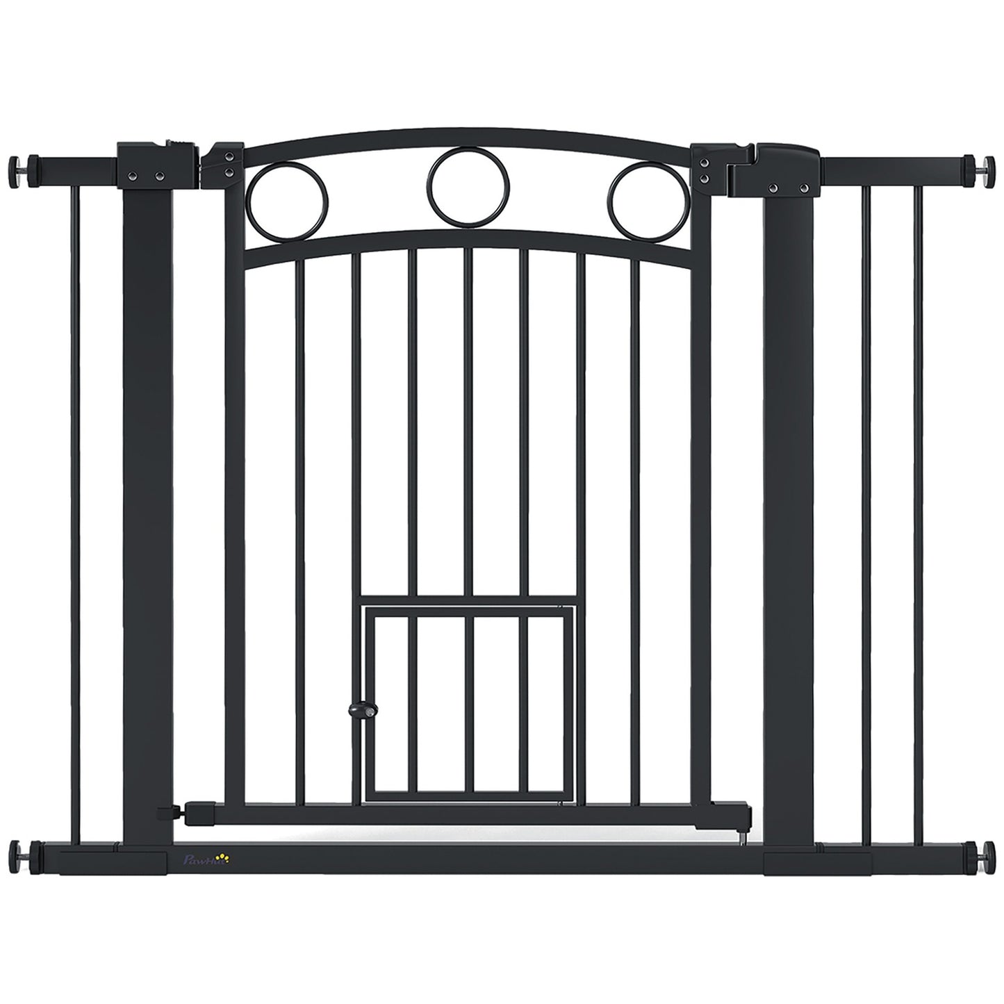 Pet Gate, 77 cm, Adjustable 76-104 cm, Cat Door, Black