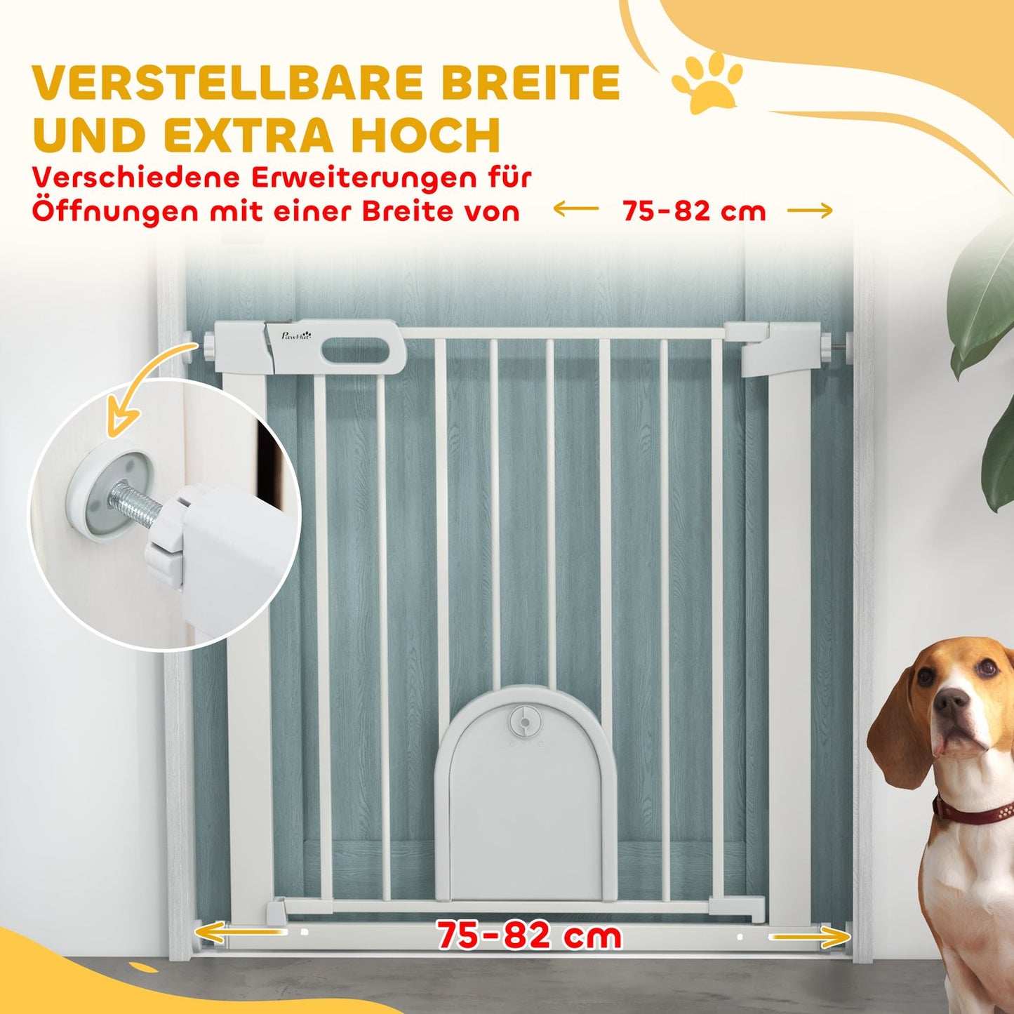 Pet Gate, Adjustable with Small Door, Metal & Plastic, White