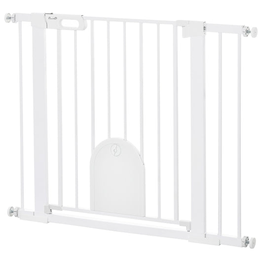 Pet Gate, Adjustable with Small Door, Steel & Plastic, White