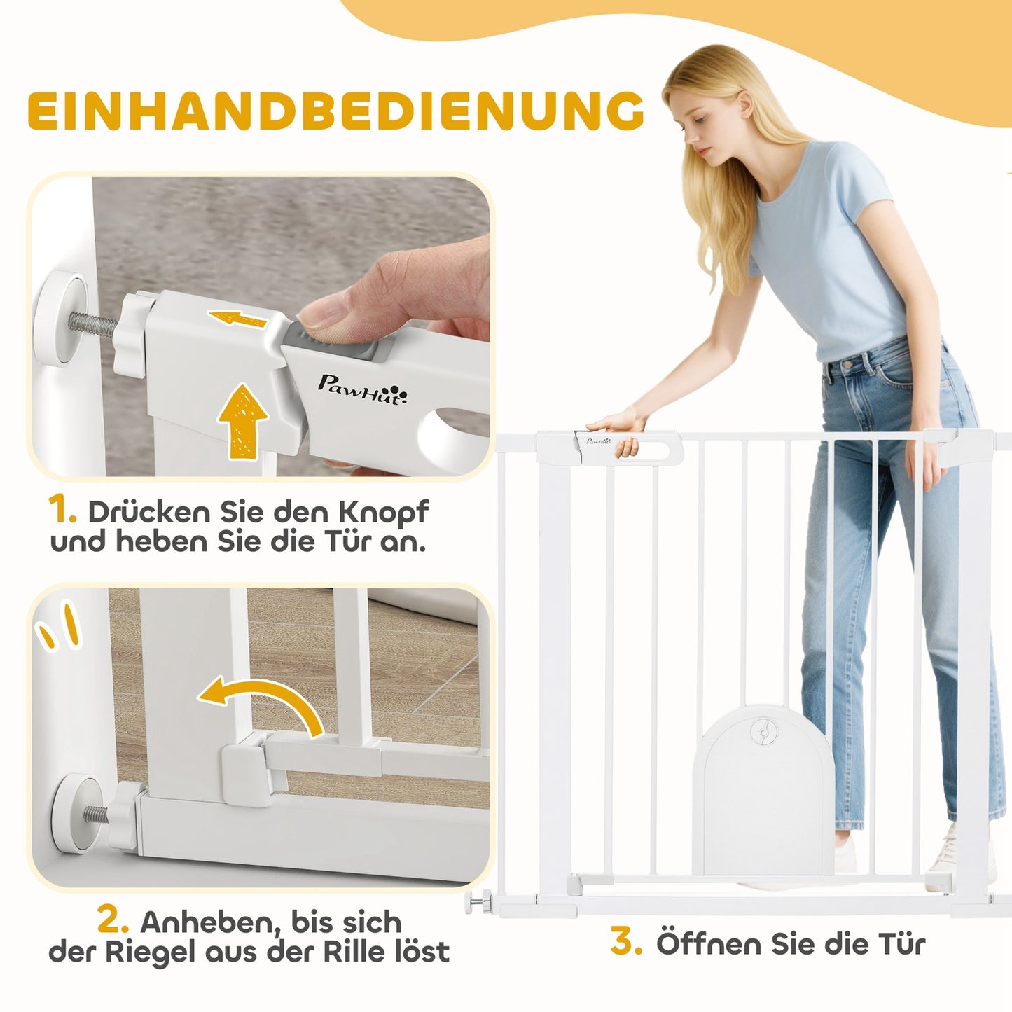Pet Gate, Adjustable with Small Door, Steel & Plastic, White
