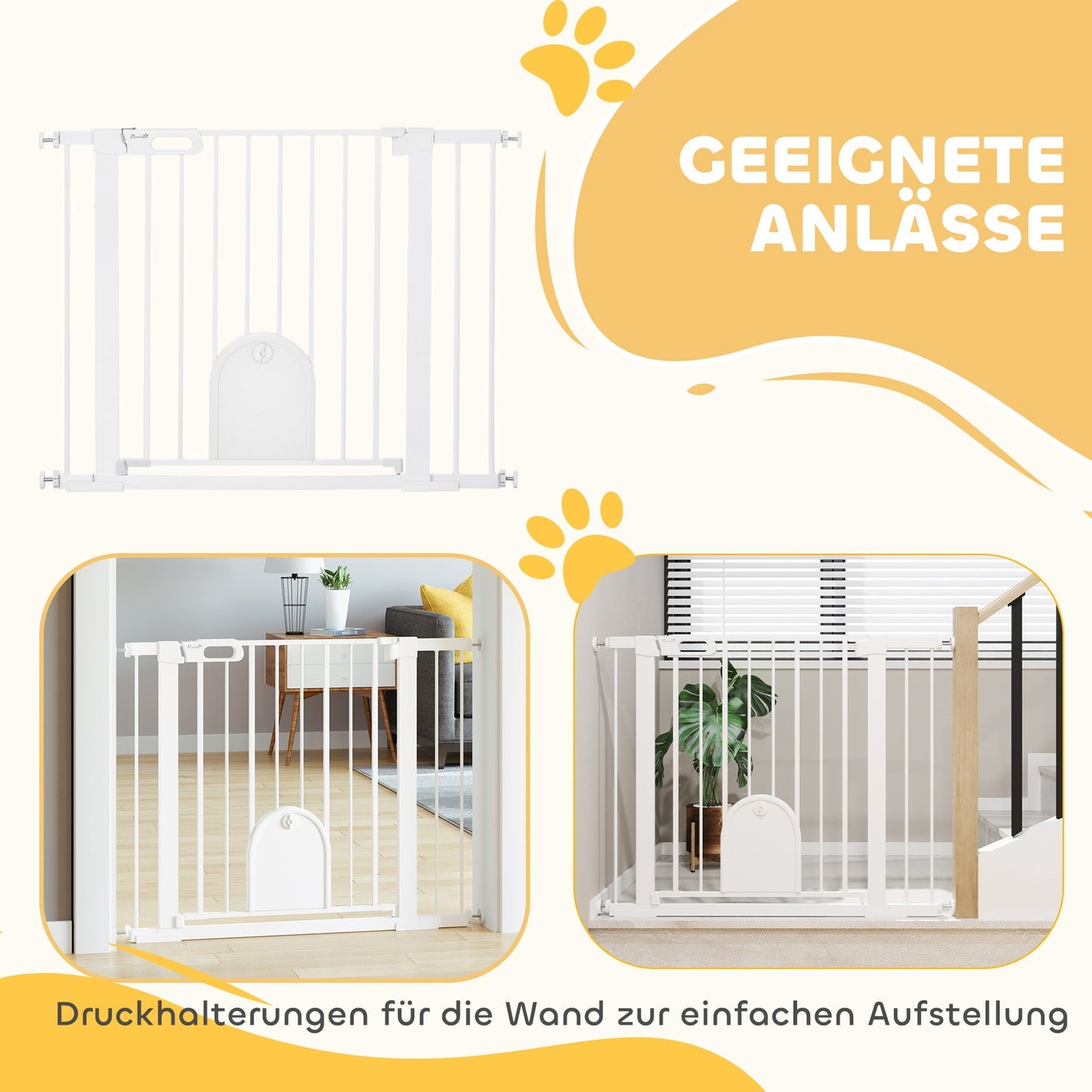 Pet Gate, Adjustable with Small Door, Steel & Plastic, White