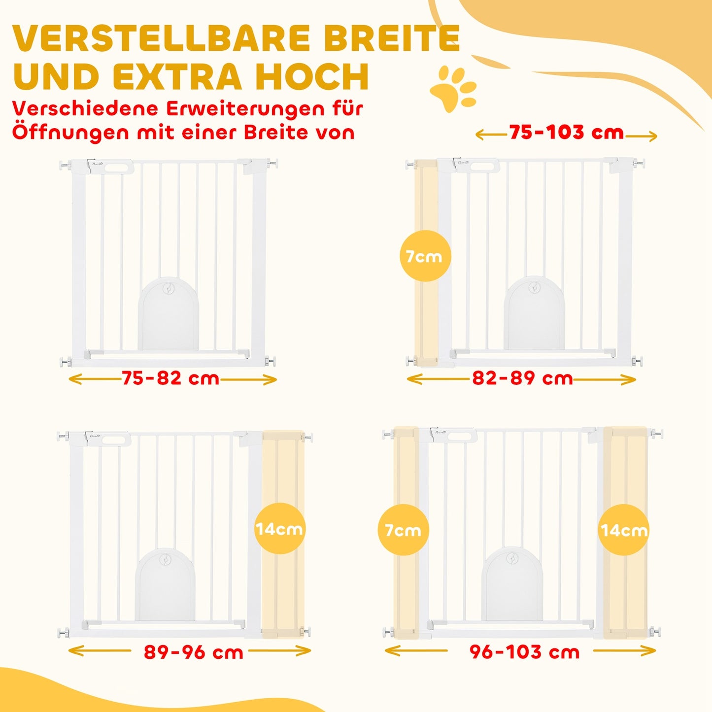 Pet Gate, Adjustable with Small Door, Steel & Plastic, White