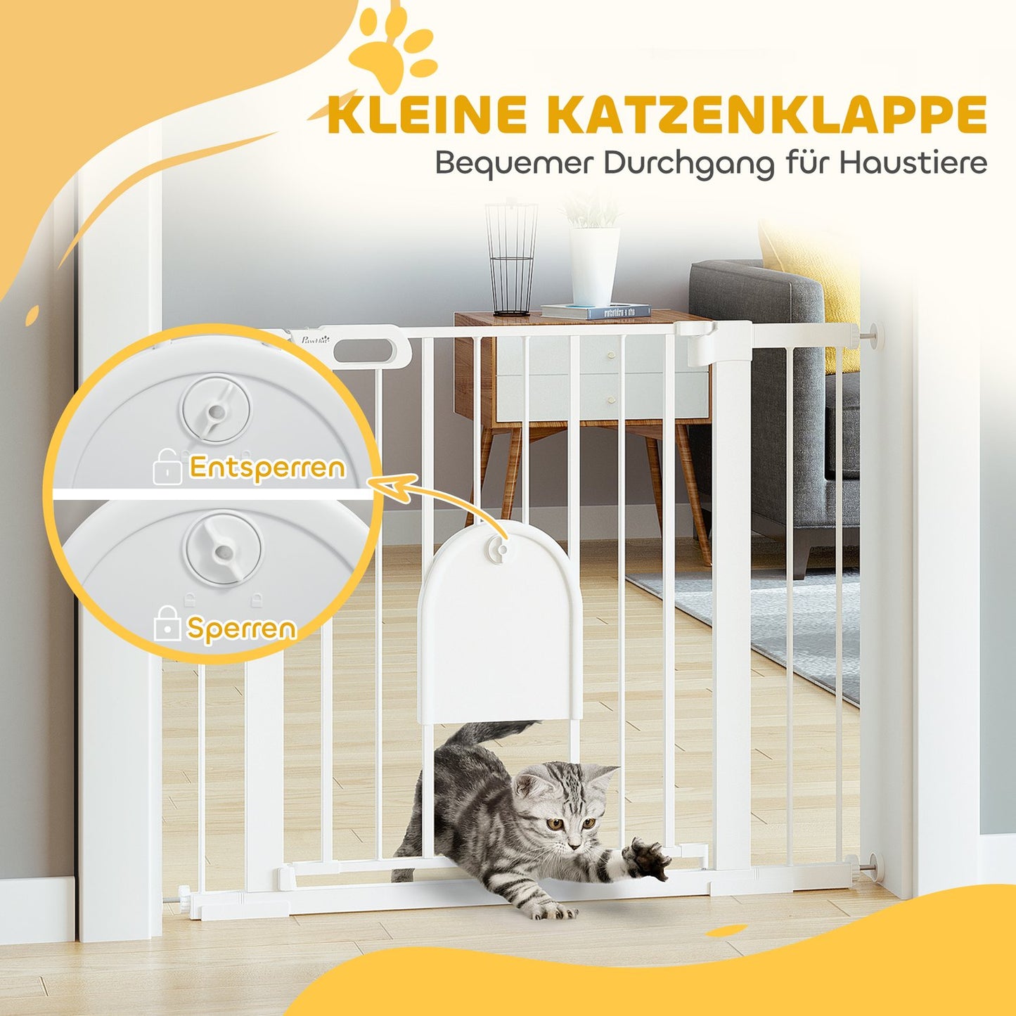 Pet Gate, Adjustable with Small Door, Steel & Plastic, White