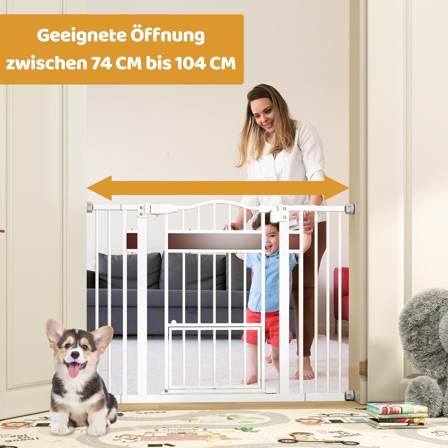 Pet Gate with Adjustable Width, No-Drill, Auto-Close