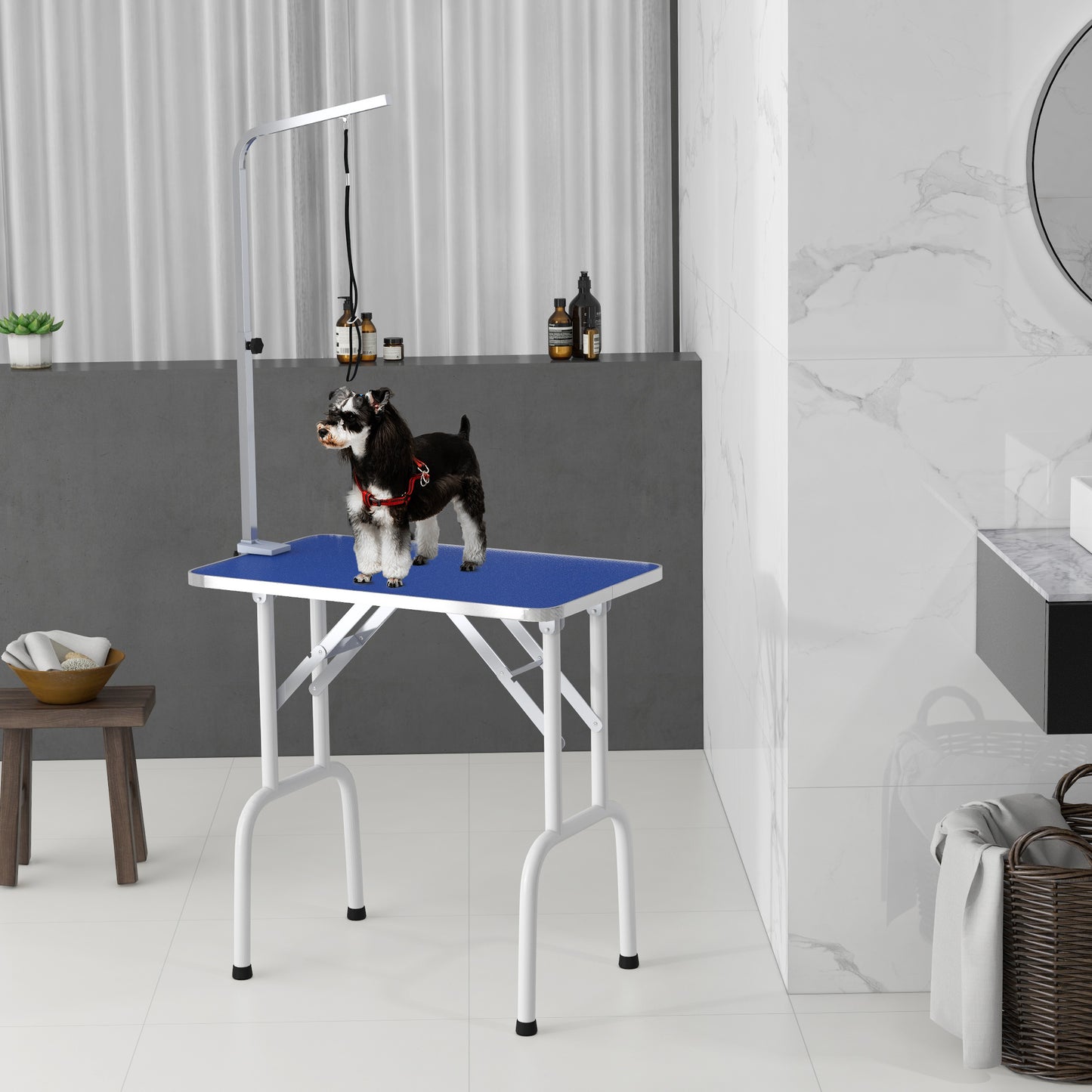 Pet Grooming Table – Metal, Blue, Non-Slip Surface