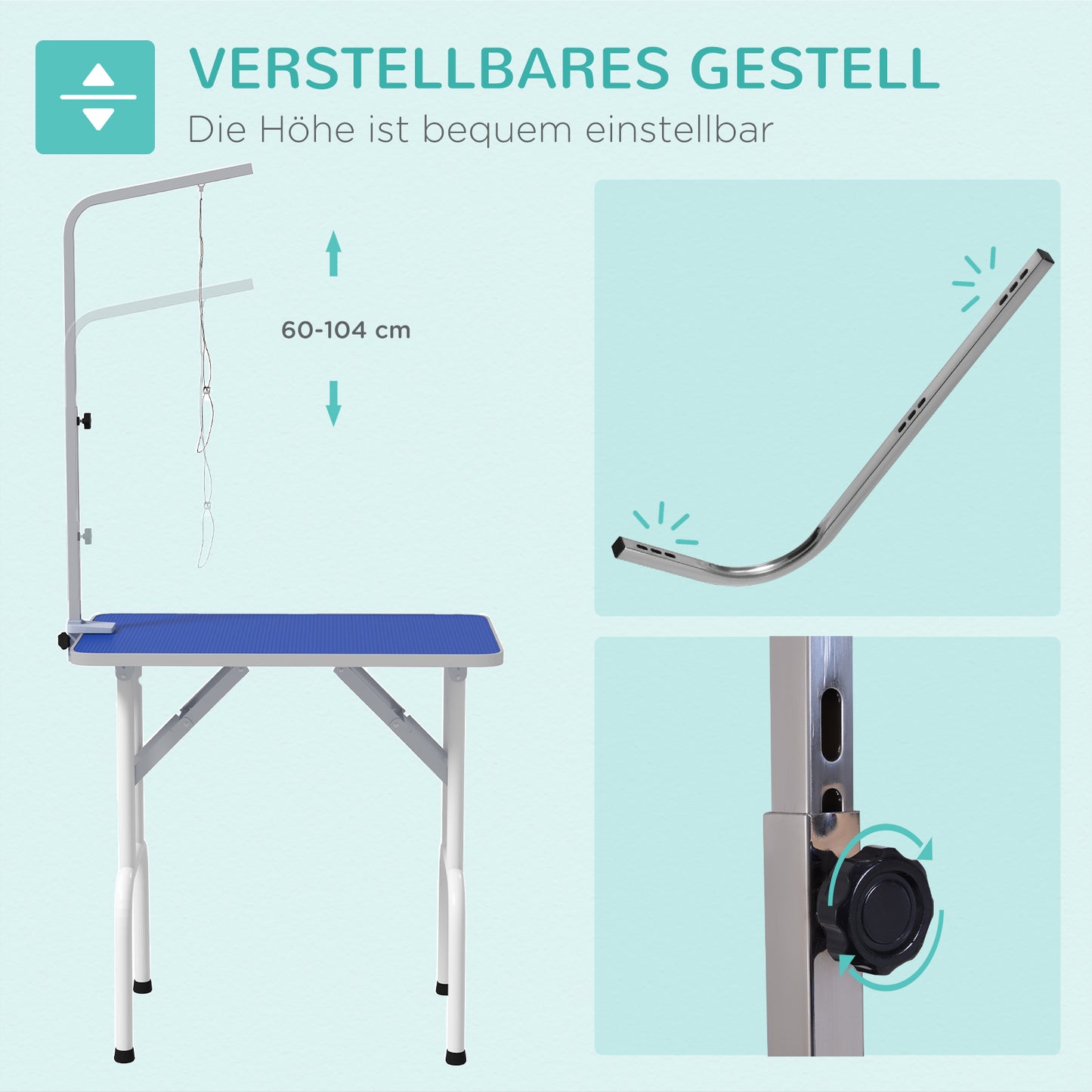 Pet Grooming Table – Metal, Blue, Non-Slip Surface