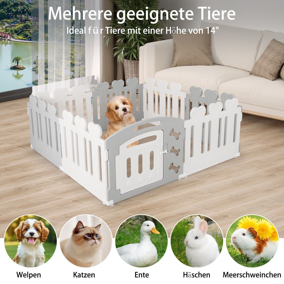 Pet Playpen, 8-Panel, HDPE, Indoor/Outdoor, 35cm Height
