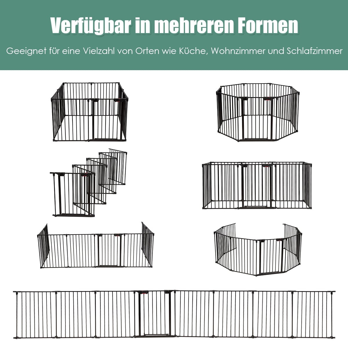 Pet Playpen, 8 Panels, 500x75 cm, Black Iron Fence