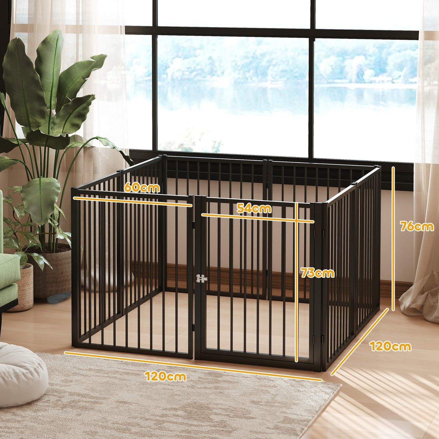 Pet Playpen, Indoor/Outdoor, 8 Panels, Steel, Black