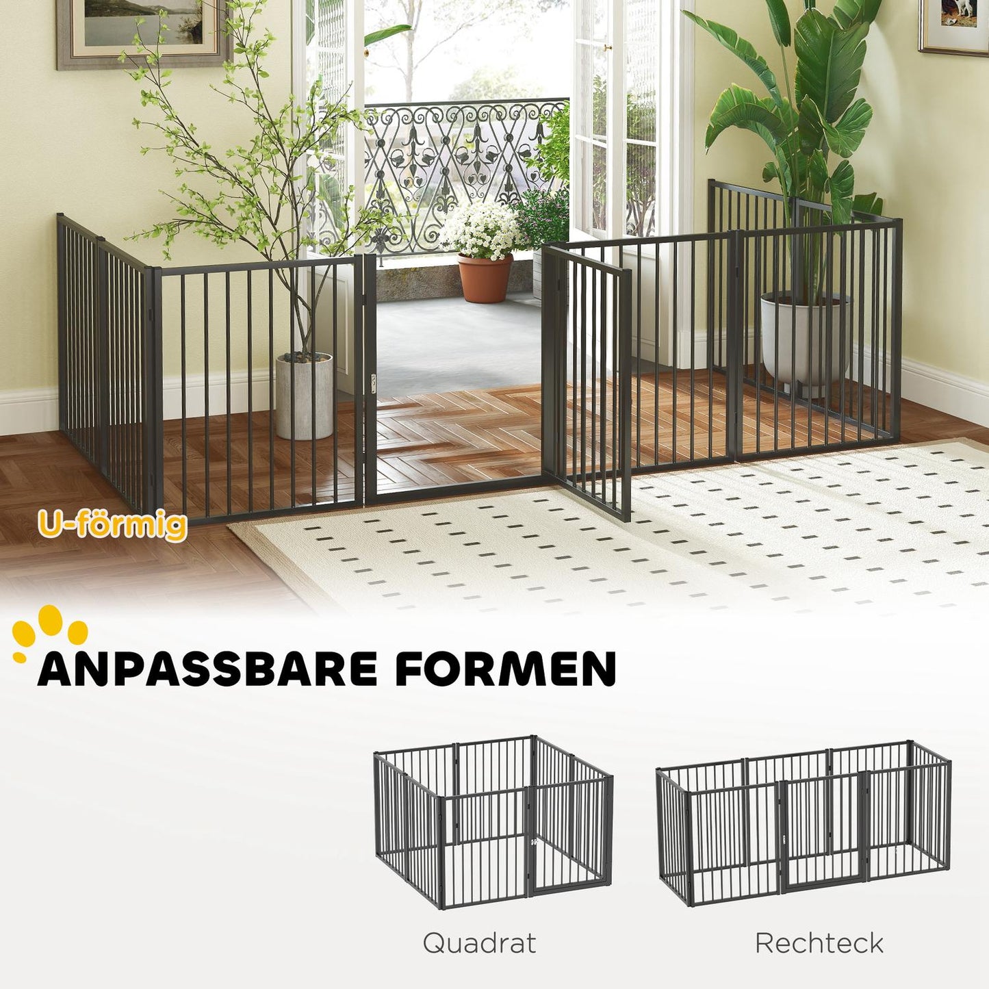 Pet Playpen, Indoor/Outdoor, 8 Panels, Steel, Black