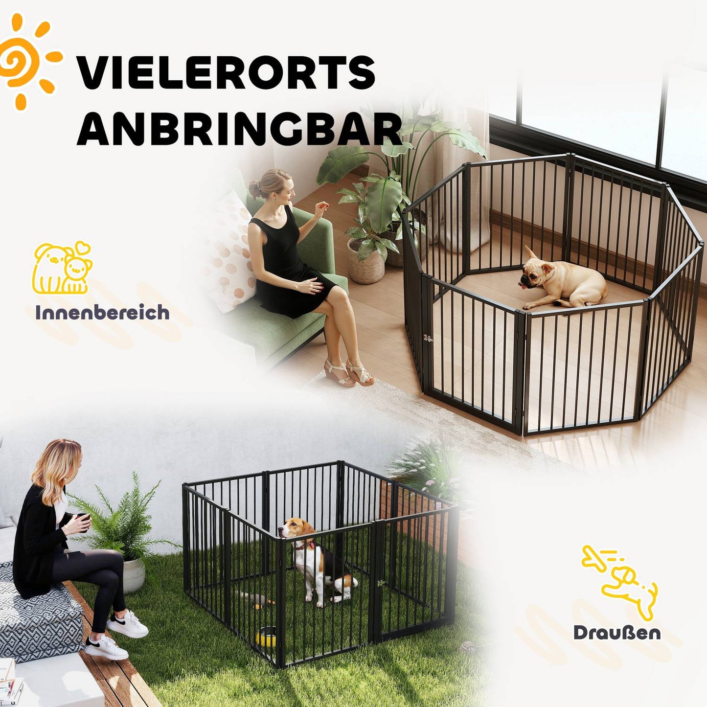 Pet Playpen, Indoor/Outdoor, 8 Panels, Steel, Black