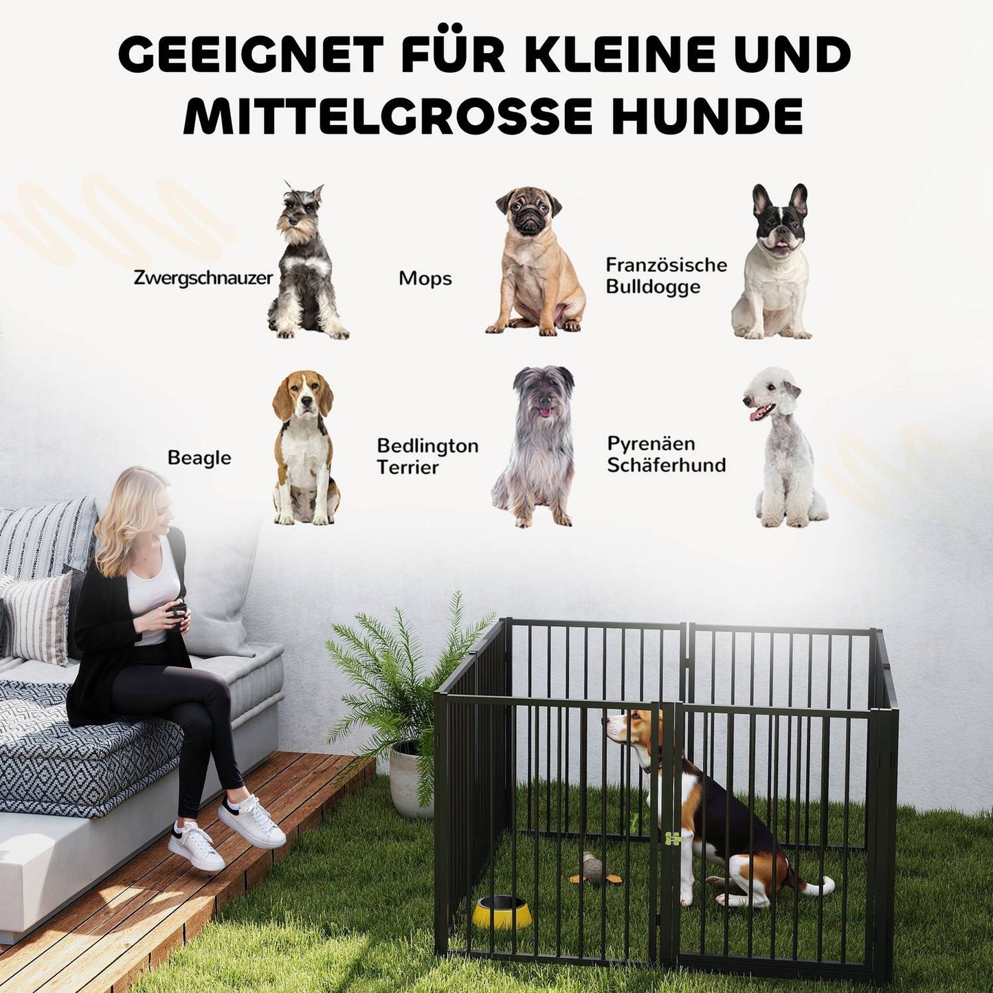 Pet Playpen, Indoor/Outdoor, 8 Panels, Steel, Black