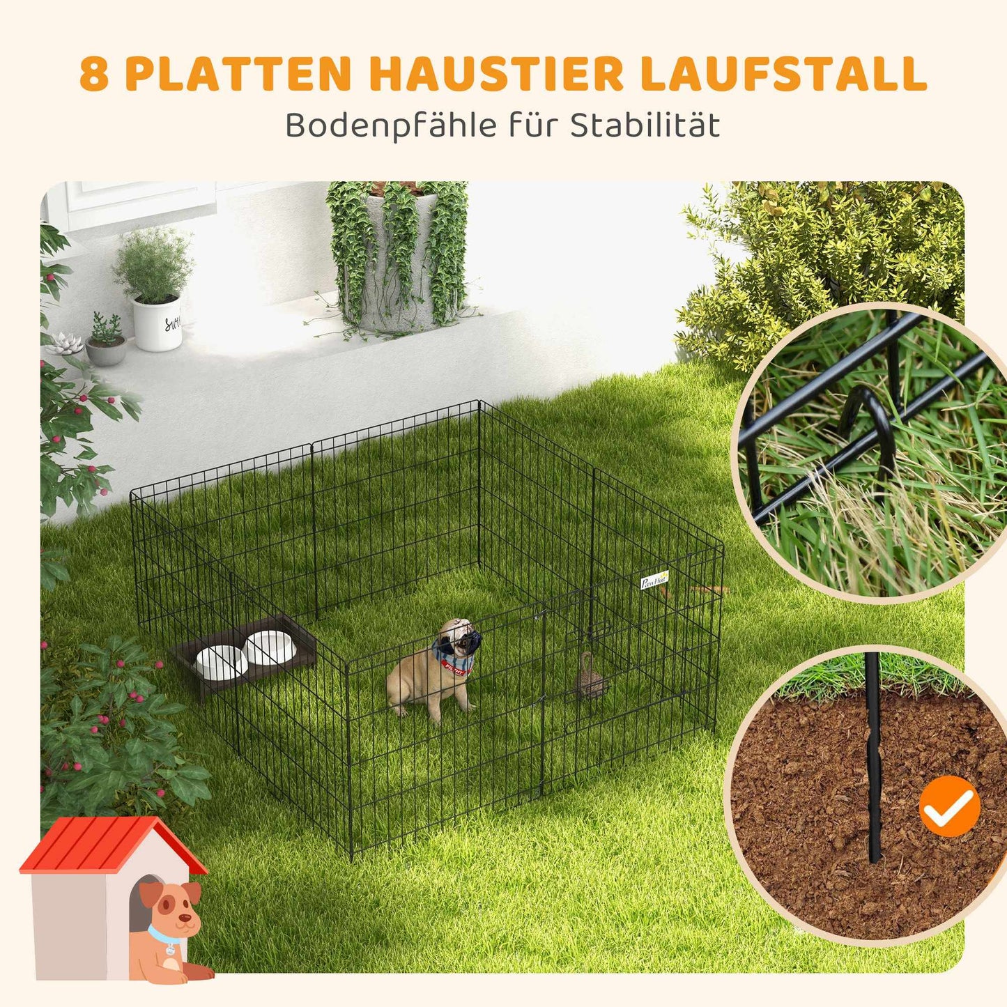 Pet Playpen with Door, Indoor/Outdoor, Metal, 61 cm, Black