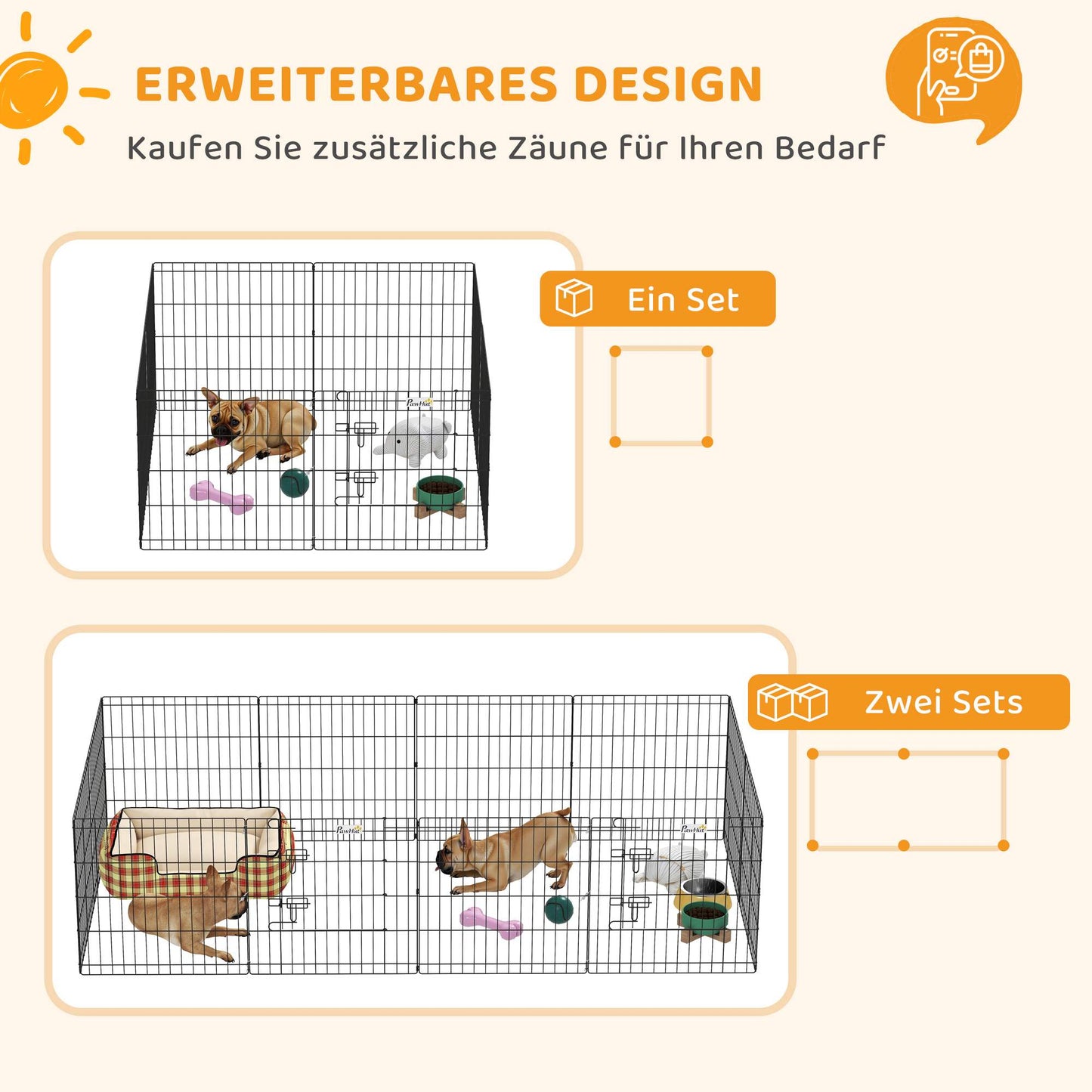 Pet Playpen with Door, Indoor/Outdoor, Metal, 61 cm, Black