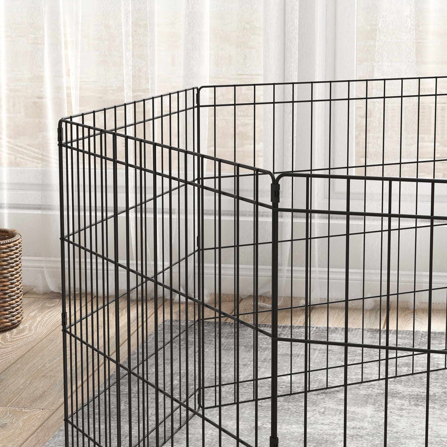 Pet Playpen with Door, Indoor/Outdoor, Metal, 61 cm, Black