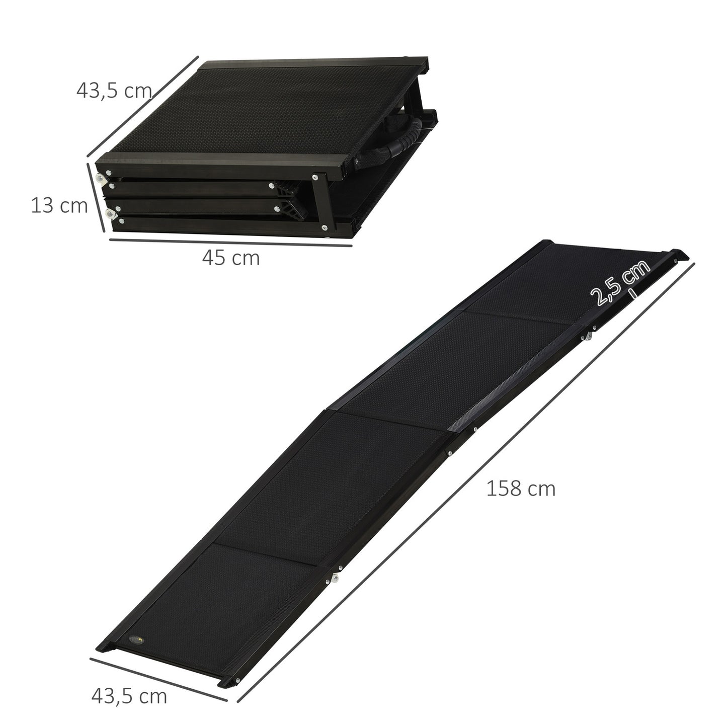 Folding aluminum dog ramp, non-slip, supports up to 40 kg