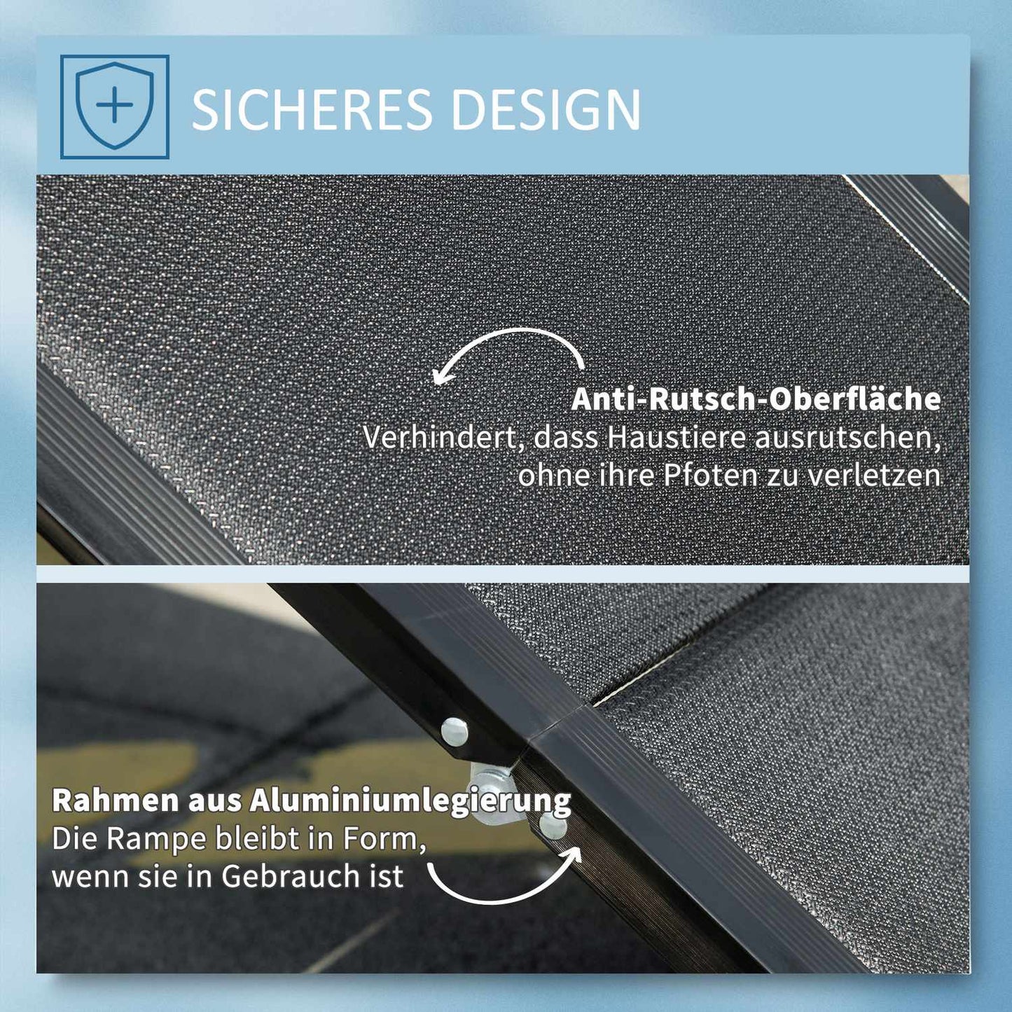 Folding aluminum dog ramp, non-slip, supports up to 40 kg