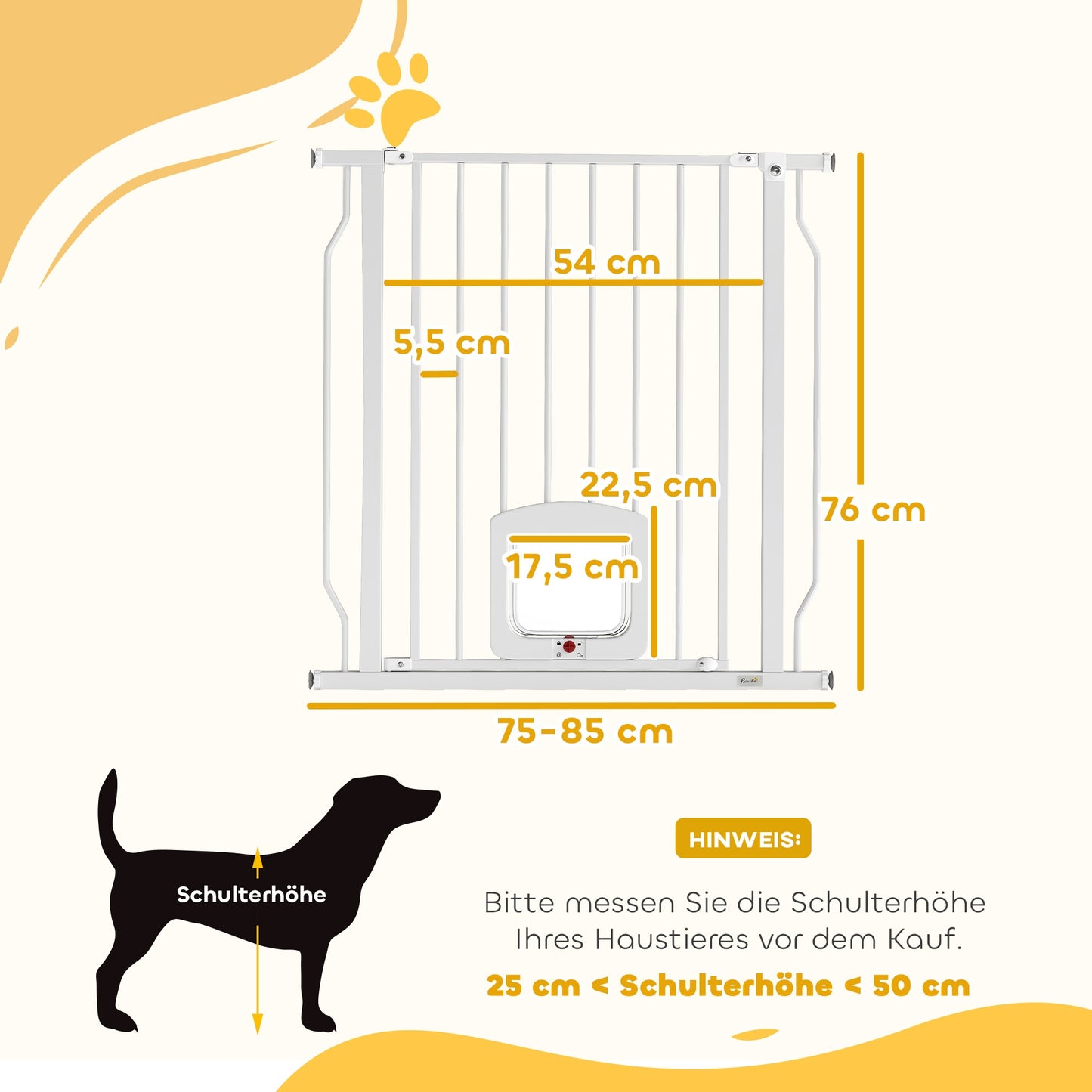 Pet Safety Gate with Cat Flap, No Drill, 75-85 cm, Steel