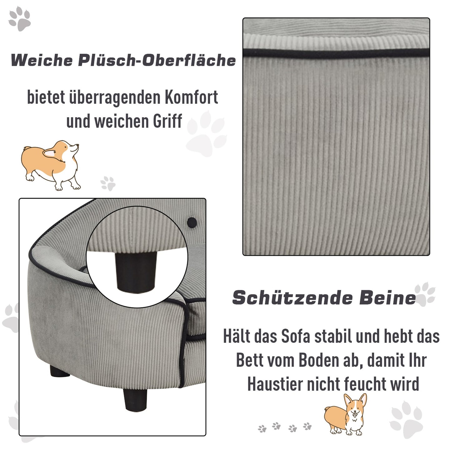 Cozy gray dog bed - Wood & plush, 66.5x45x35.5 Cm