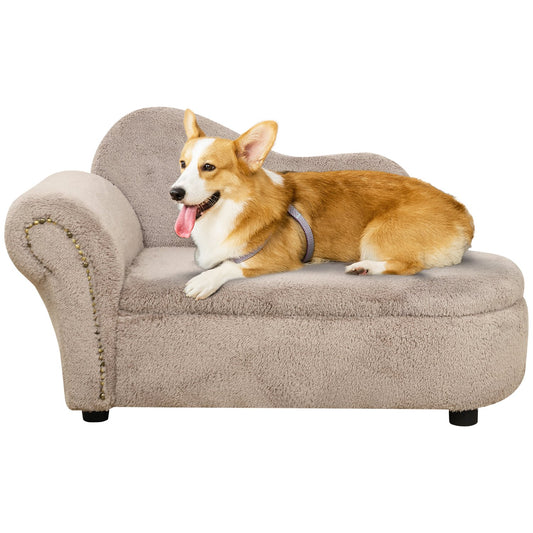 Dog bed sofa with hidden storage, robust cover, beige 80x40x46cm