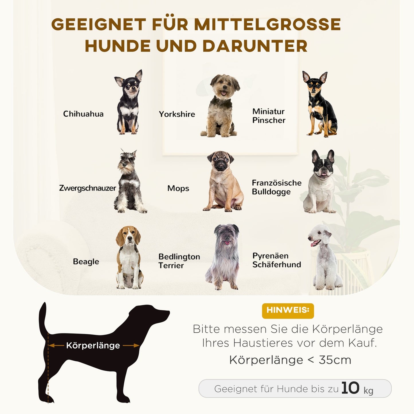 Dog bed sofa with hidden storage, robust cover, beige 80x40x46cm