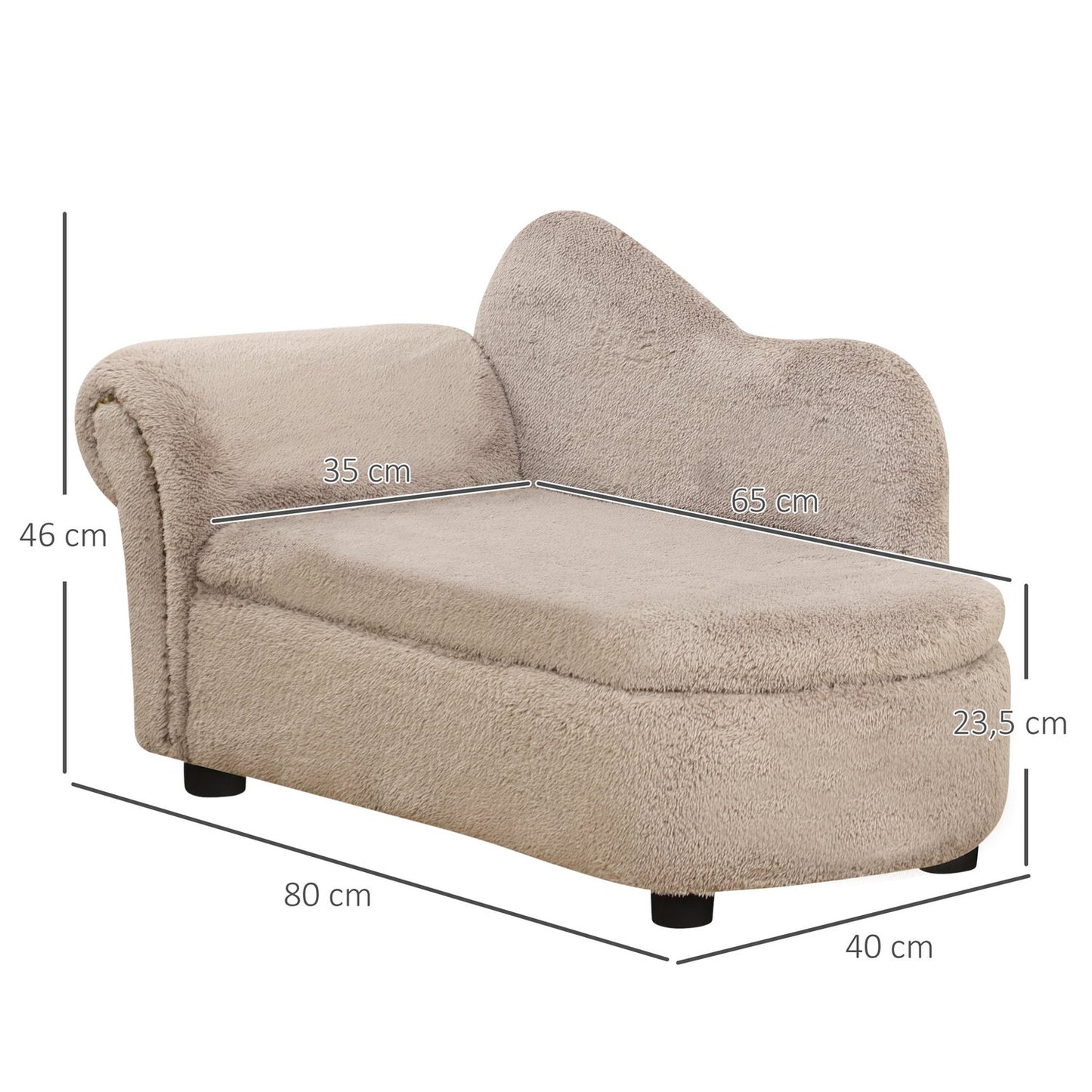 Dog bed sofa with hidden storage, robust cover, beige 80x40x46cm