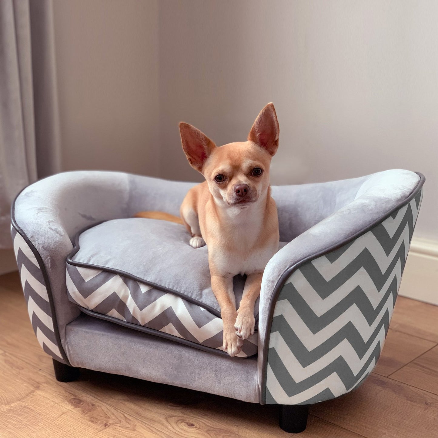 Gray padded sofa bed for pets - foam, wood, 68.5x40.5 cm