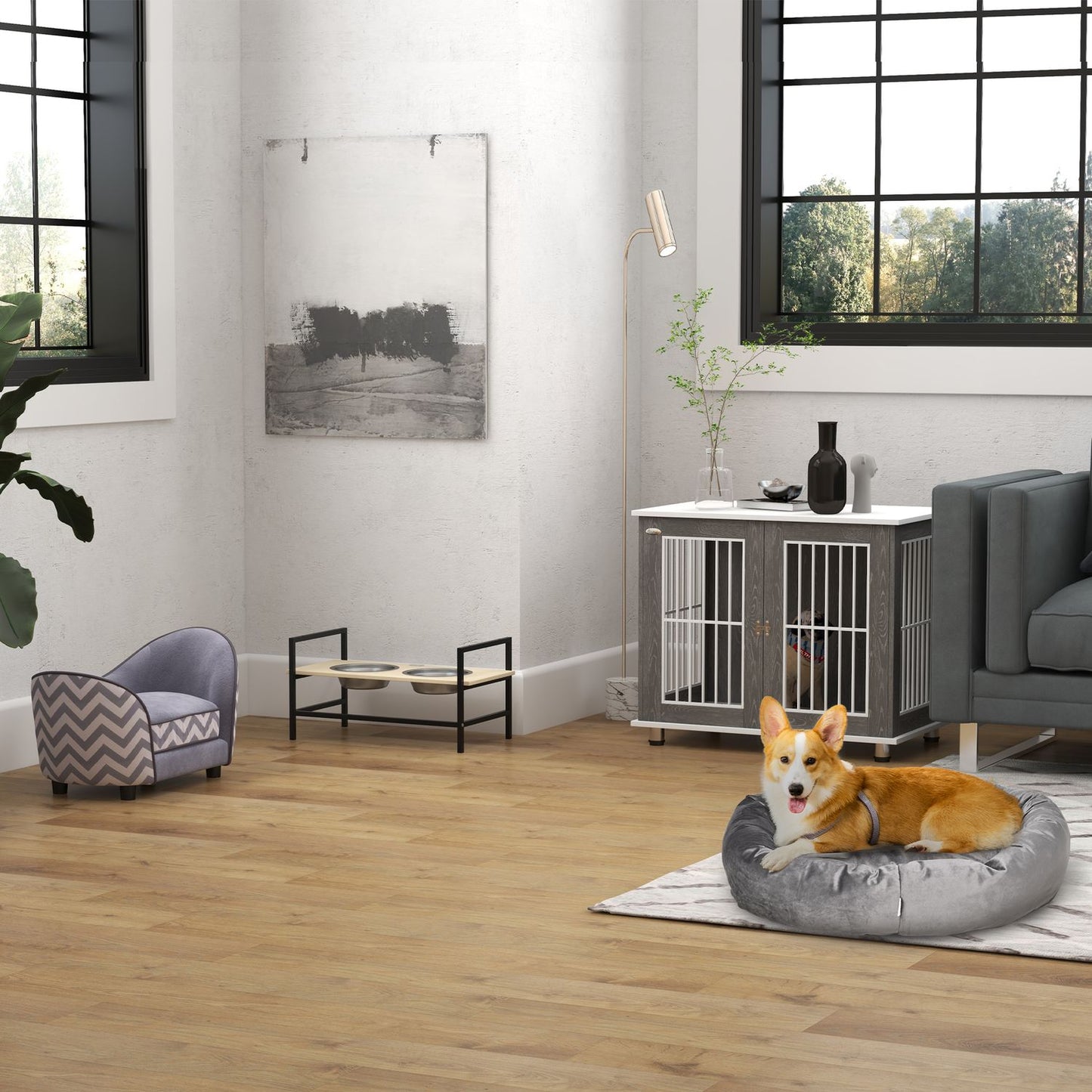 Gray padded sofa bed for pets - foam, wood, 68.5x40.5 cm