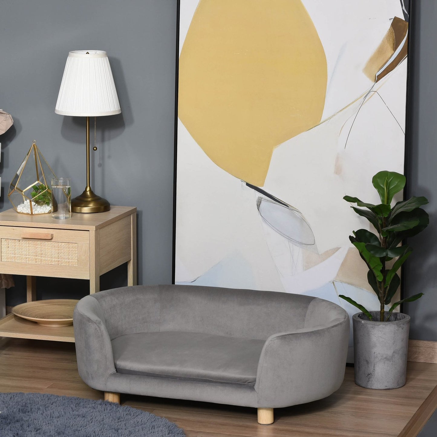 Light gray velvet sofa bed for pets, foam cushion, 86x55x33 cm